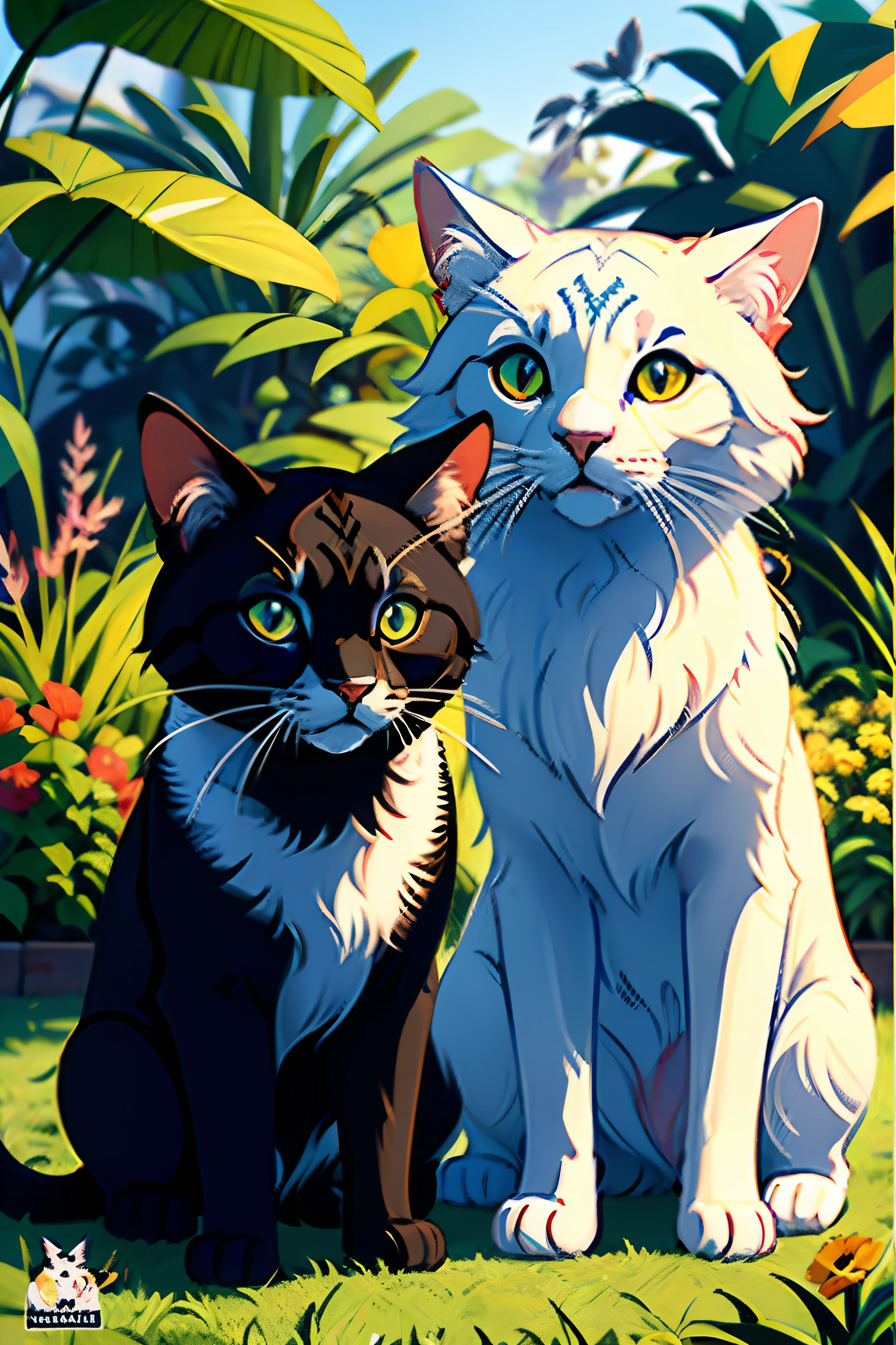 dois animais gatinhos, num jardim, mandalas de fundo ((obra-prima), (extremamente detalhado CG unidade 8k papel de parede), melhor qualidade, cinematic lighthing,