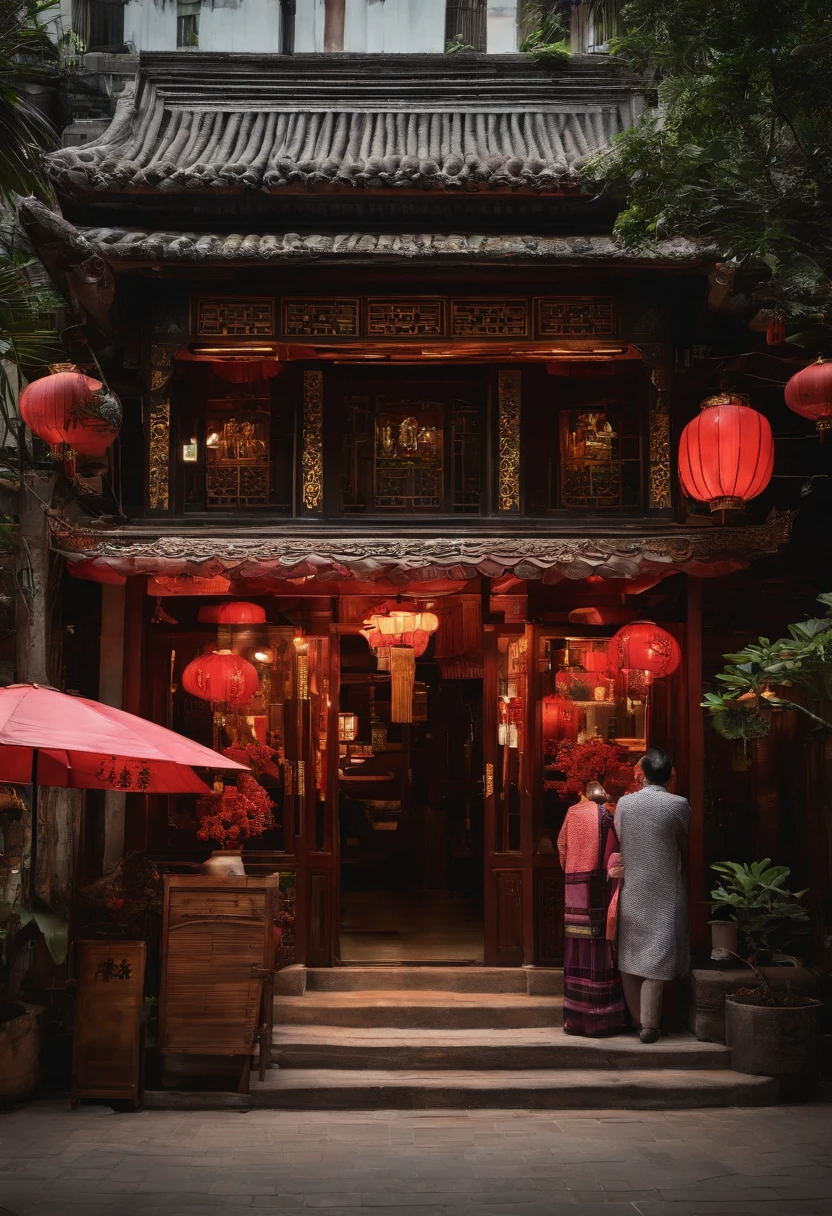 Late Qing Dynasty and early People's Dynasty,hong kong,Cantonese restaurant,Tangxi,Brothel,on cheongsam,Regal,Wind and moon industry,Streets at night,,pedestrians,Restaurant restaurant,stores,Small vendors,rickshaw,sedan chair