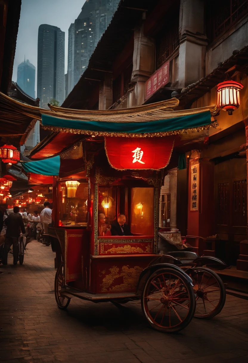 Late Qing Dynasty and early People's Dynasty,hong kong,Cantonese restaurant,Tangxi,Brothel,on cheongsam,Regal,Wind and moon industry,Streets at night,,pedestrians,Restaurant restaurant,stores,Small vendors,rickshaw,sedan chair