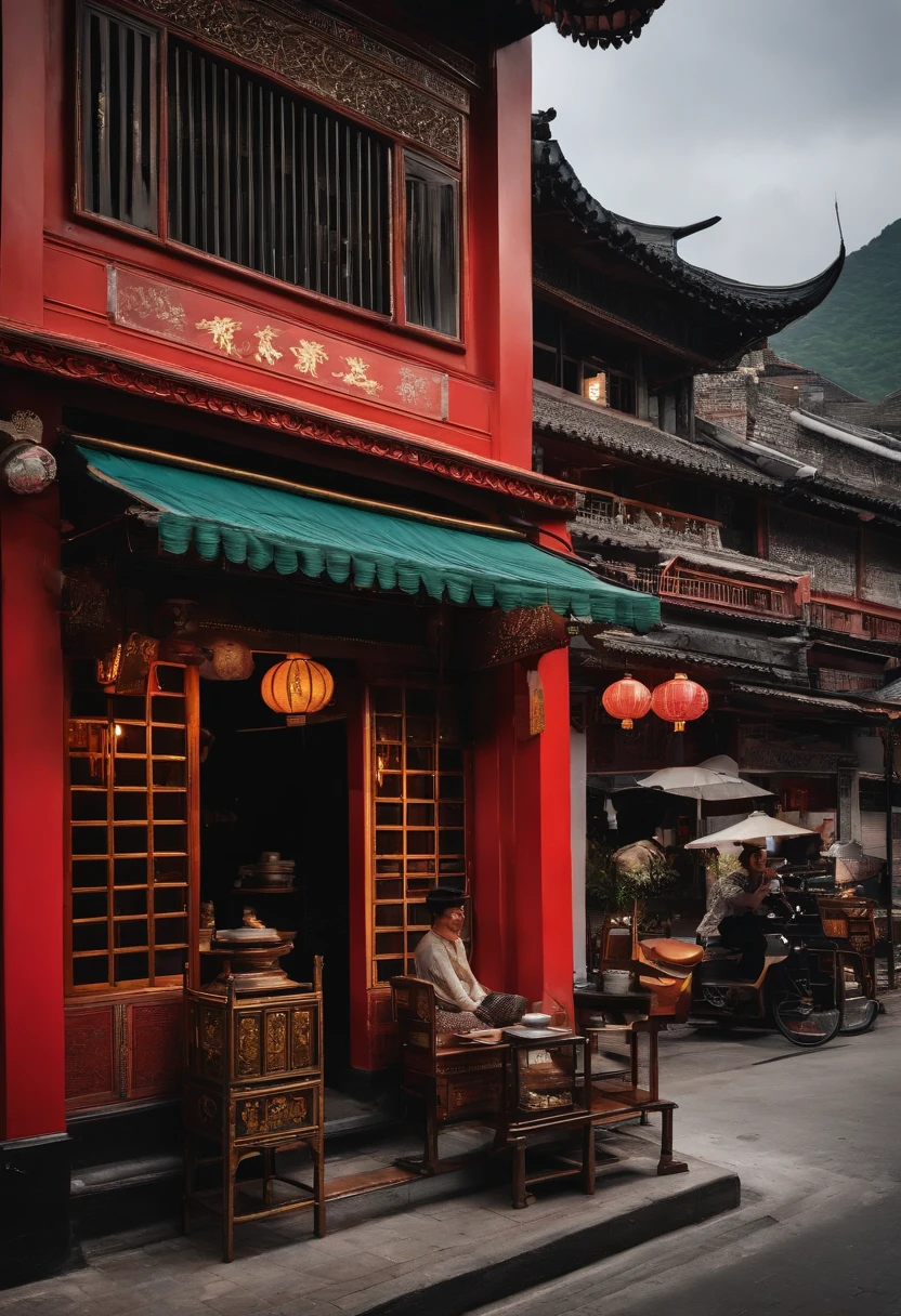Late Qing Dynasty and early People's Dynasty,hong kong,Cantonese restaurant,Tangxi,Brothel,on cheongsam,Regal,Wind and moon industry,Streets at night,,pedestrians,Restaurant restaurant,stores,Small vendors,rickshaw,sedan chair