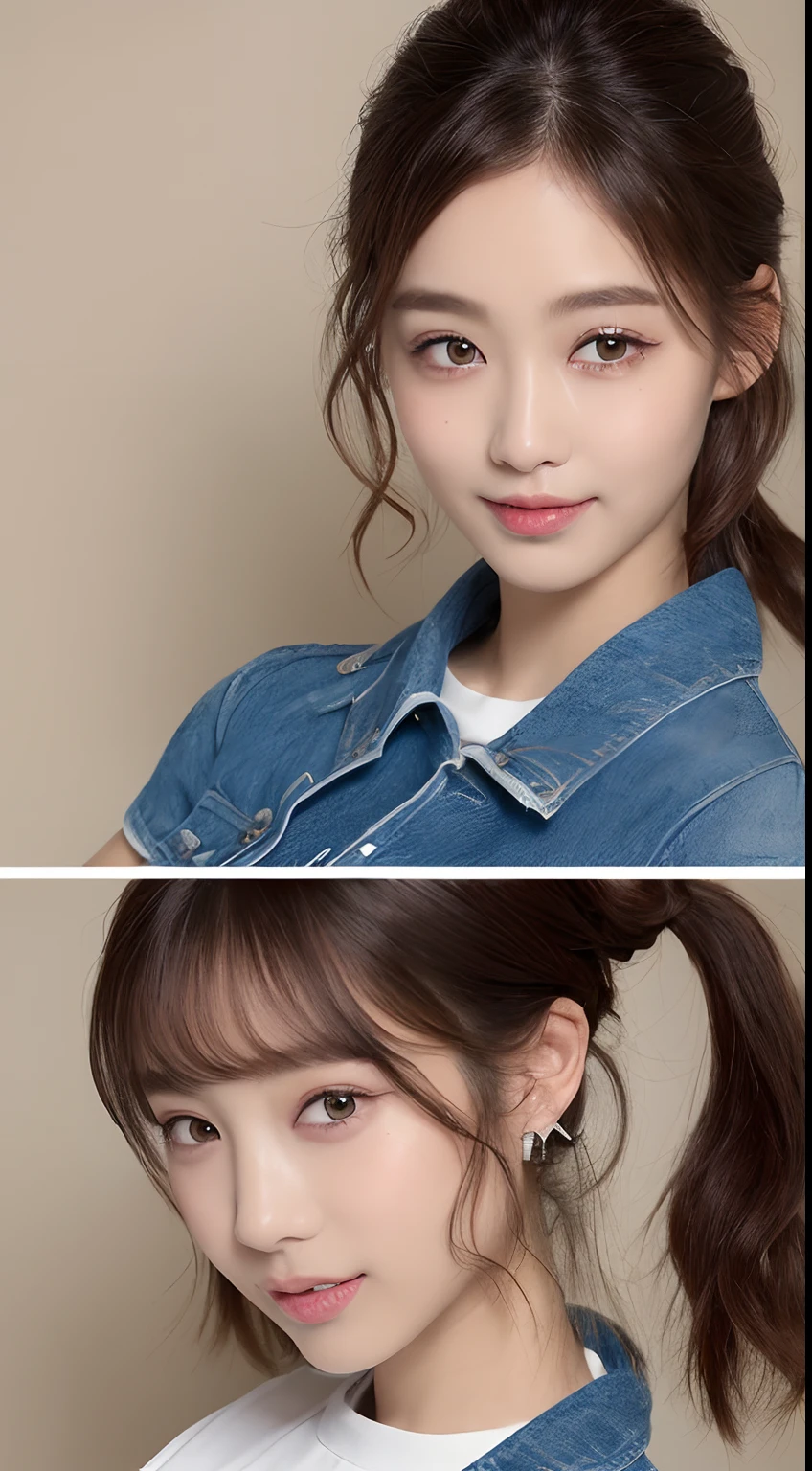 ((top-quality、8K、masterpiece:1.3))、1girl in、Beauty of slim abs:1.3、(Casual Hairstyles、huge tit:1.2)、Wacky fashion、an ultra-Small Face、A detailed eye、二重まぶた、a smile、home、focus、Large shoulder-length piercings、a necklace、fashionshow