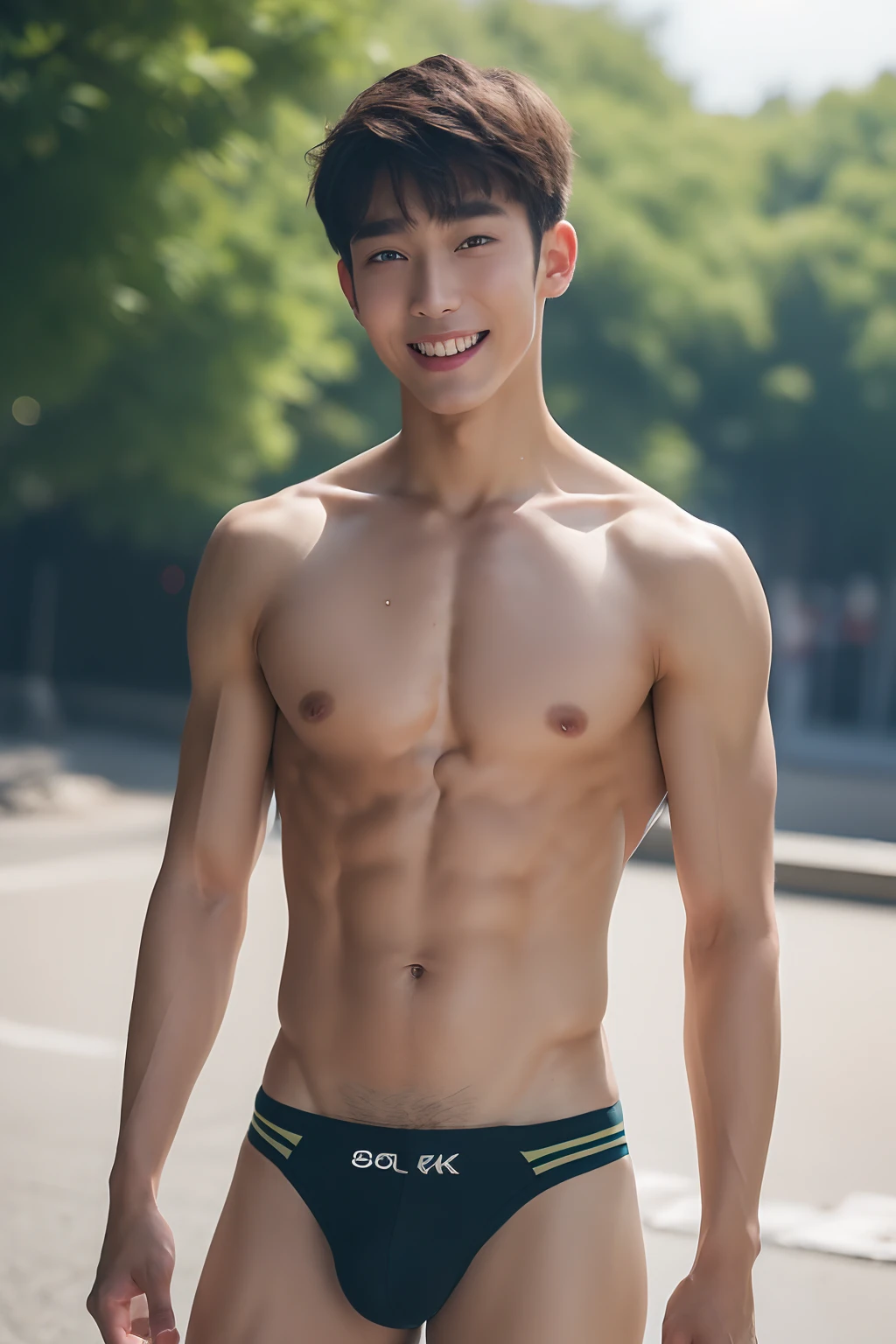 ( (8K:1.27), best qualtiy, tmasterpiece, 超高分辨率:1.2) Korean man photo, young male,Perfect face,perfect bodies,Leaky abs, smile, naked, nsfw