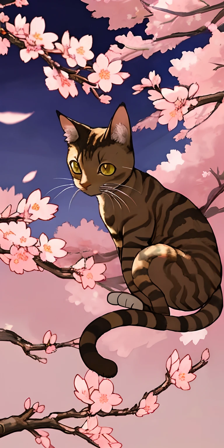 gato extremamente bonito, Flores de Sakura