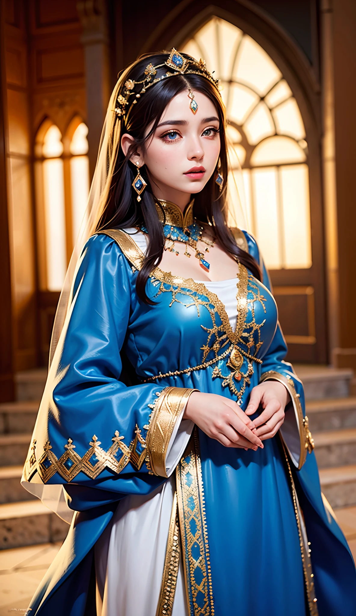 Moroccan princesse Very Beautiful princesse Wearing Islamic caftan marocain glowing crystal eyes hyper realistic super detailed Dynamic shot master piece scene cinématique scènes movie