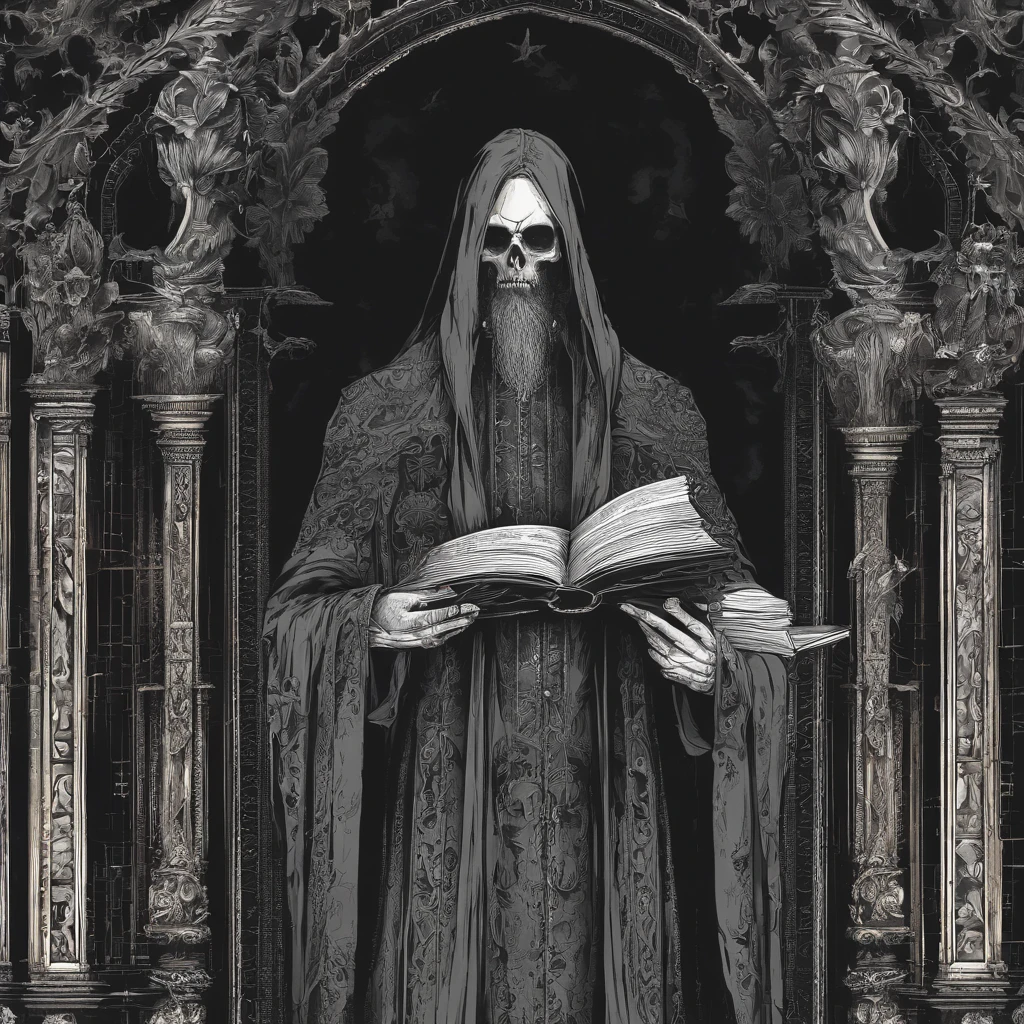 biblioteca, velas, Gothic man with gray skin, roupa de couro, livros voando, gothic style, hiper-realista, detalhado, intrincate details, triste