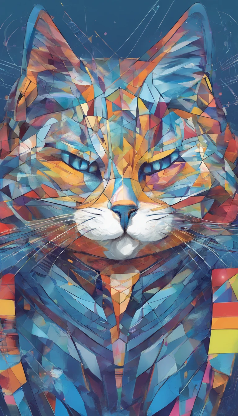 (Chubby blue cat ),(Best posture),(best angle), (Better expression), Eduardo Kobra Acorjo Amento ,Multidimensional geometric wall portrait, Artistically, tchibi,yang08k, big breasts beautiful, coloring,