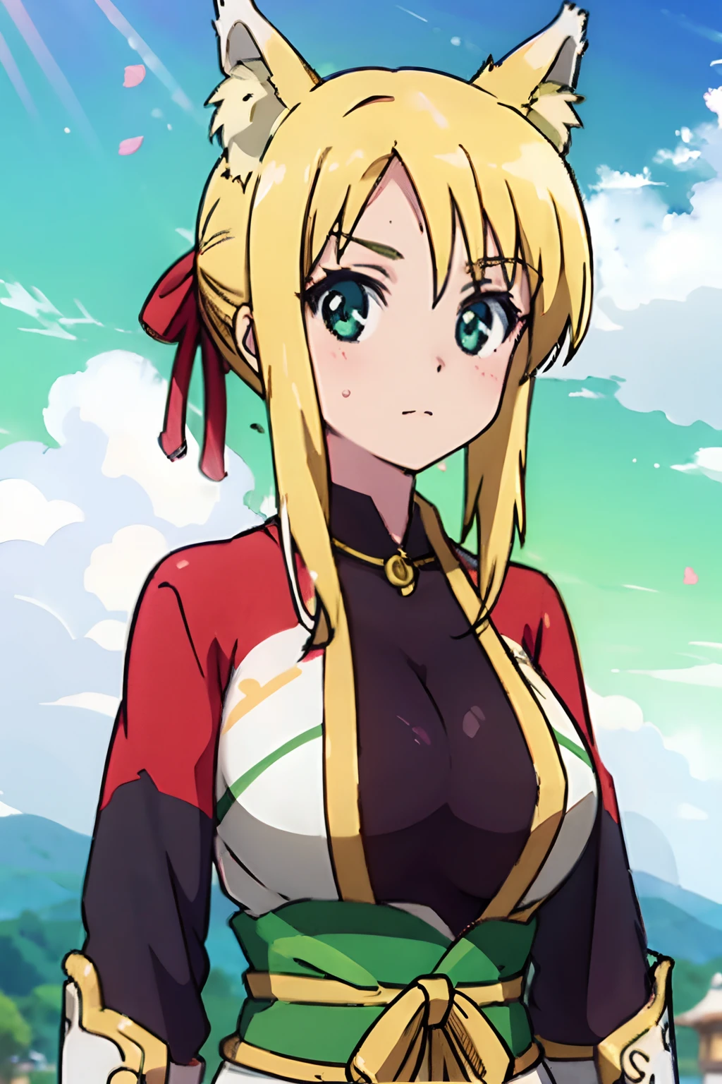 Blonde、wrap a bandana around your head、blue eyes、Super huge breasts、black tube top、masterpiece、High resolution、highest quality、Detailed face、Beach、Anime Moe Art Style、abdomen、Belly button、Cowboy Shot、A big smile、Outdoor、healthy、Tie your clothes around your waist、puffy nipple、