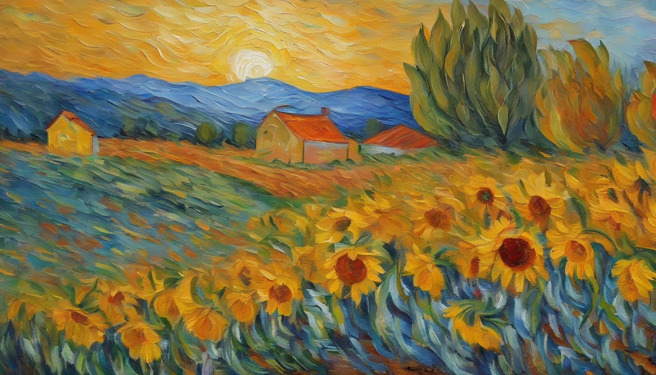 masterpiece、top-quality、Impresionismo,Paintings by professional painters,von gogh,Sun flower
