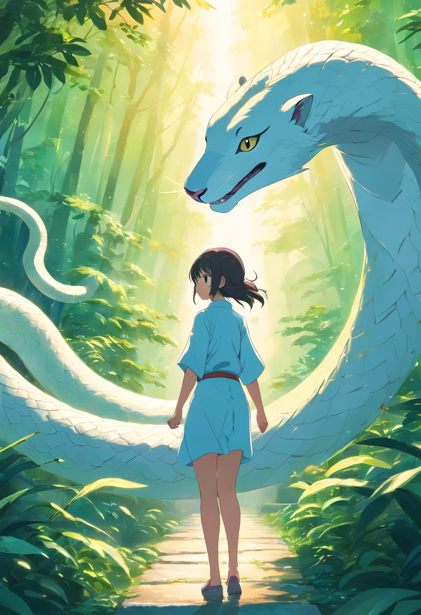 A large white snake slipped away,mystical aura, surreal atmosphere, Amazon jungle background,the night, a golden lion, twin elephants. A young tall thin man(Chinese folk suspense, terroral, Supernatural comic book style), hyper qualit,hyper HD,4K