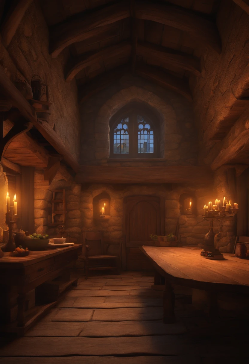 create a medieval inside poor house cartoon background