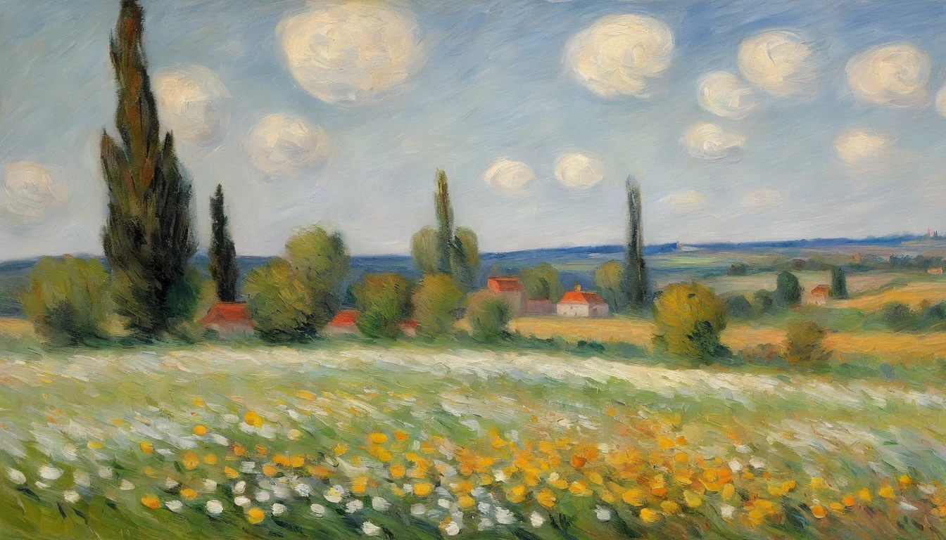 painting of a dramatic landscape, art by Pissarro, (large brush strokes:1.6), acrylic, inspired by the painting 'Sunset 1872' by Camille Pissarro, artstation hd, painting masterpiece, featured on unsplash, [monochromatic]
