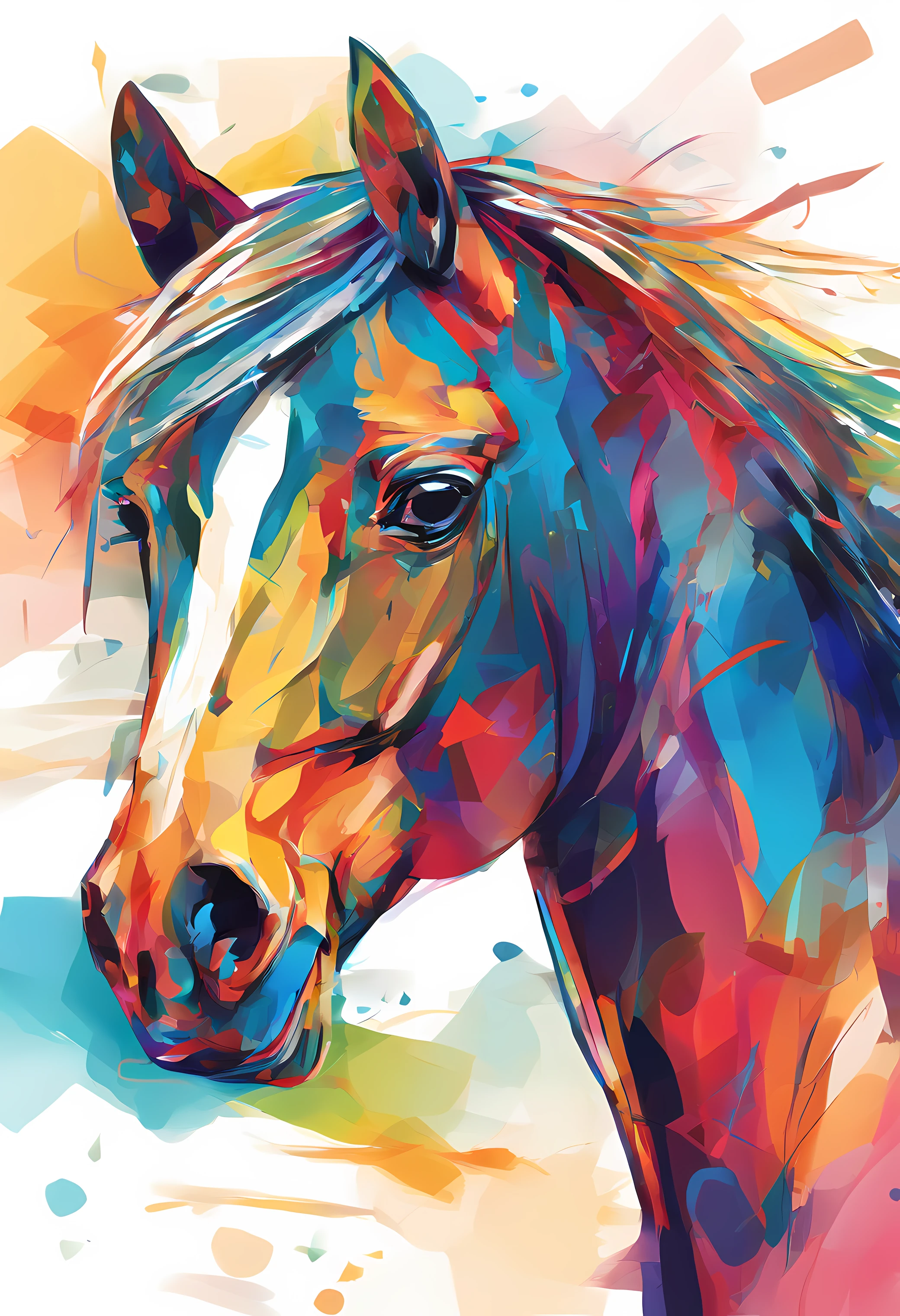 Retrato de um cavalo raro, 3d aquarela abstrata,fundo escuro,high resolution,alta qualidade,colorido,verde,vermelho,azul