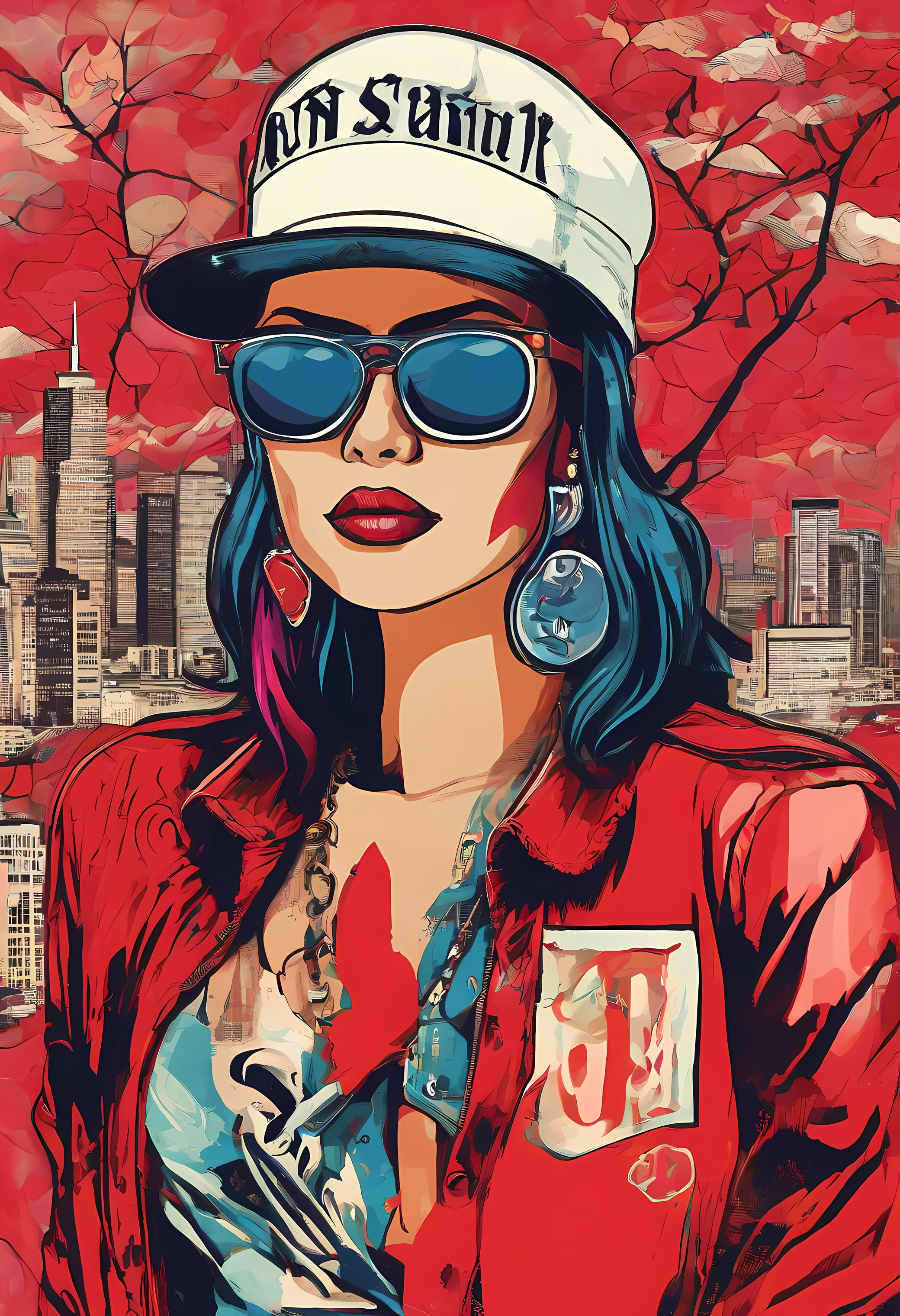 a painting of a man in black glasses wearing a red hat, trending on art station, Vestido com roupas punk, detailed hyper-realistic rendering, British gang member, estilo de rua, pose intimidadora, roupas com moda, samurai urbano, miau, West Slavic features, 8 1 5, Animacoes