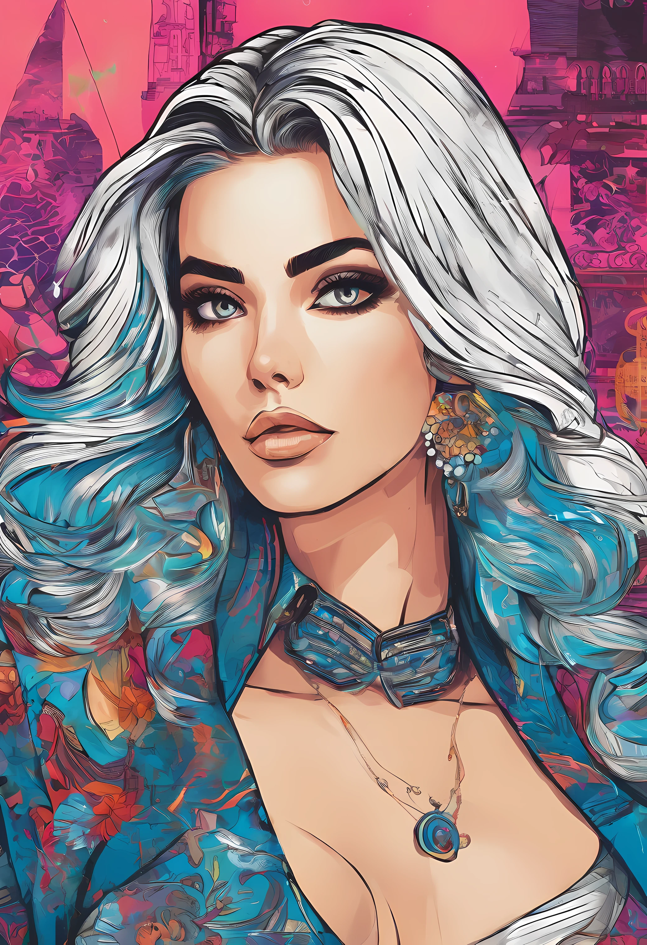 uma pintura de uma mulher linda atraente com cabelos loiros e olhos azuis, usando uma blusa de moletom,inspirada em "Selina Kyle", trending on art station, , detailed hyper-realistic rendering, estilo de rua, Pose intimidadora, roupas com moda, Samurai Urbano, miau, West Slavic features, 8 1 5, Animacoes