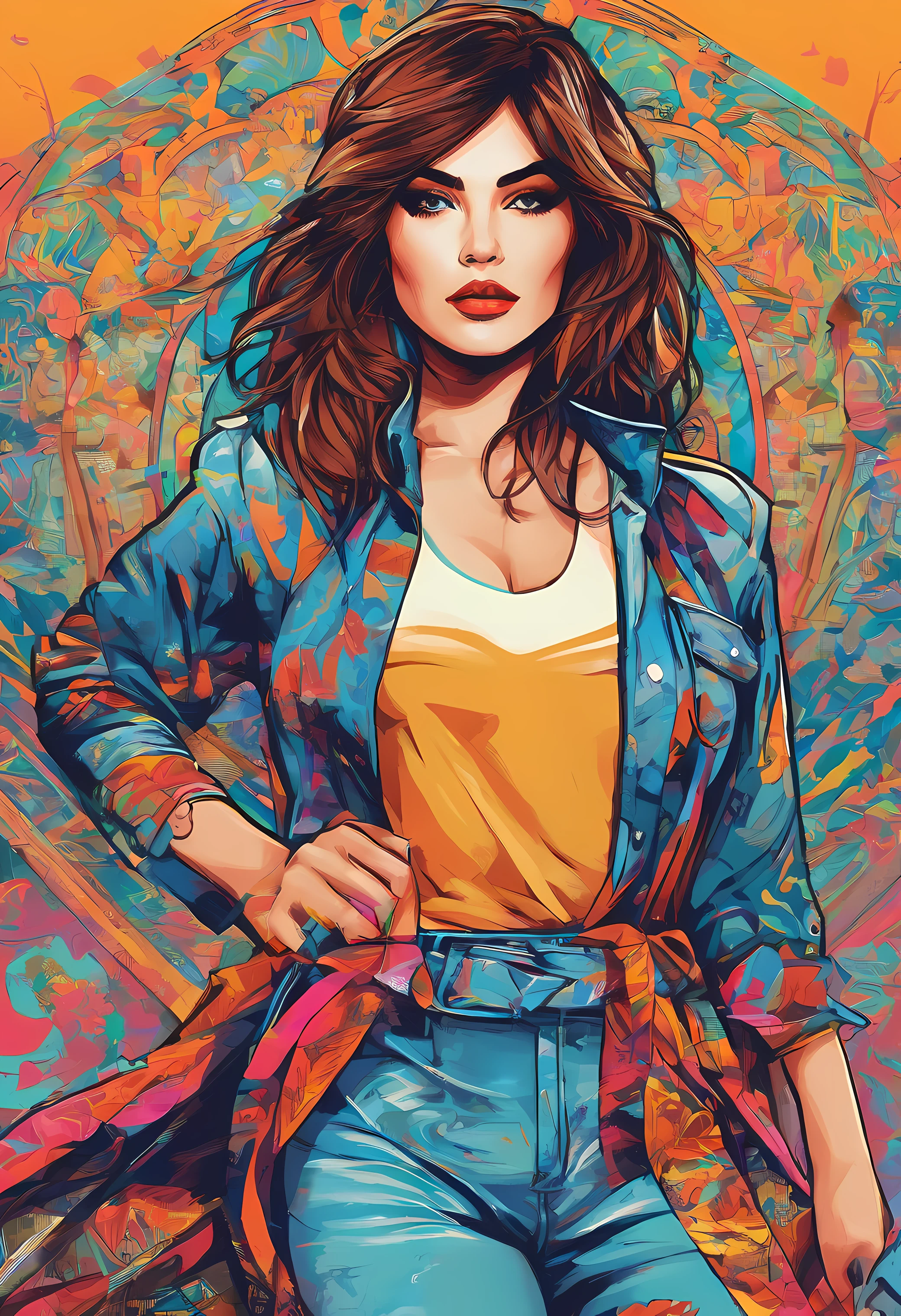 uma pintura de uma mulher linda atraente com cabelos loiros e olhos azuis, usando uma blusa de moletom，inspirada em "Selina Kyle", trending on art station, , detailed hyper-realistic rendering, estilo de rua, Pose intimidadora, roupas com moda, Samurai Urbano, miau, West Slavic features, 8 1 5, Animacoes