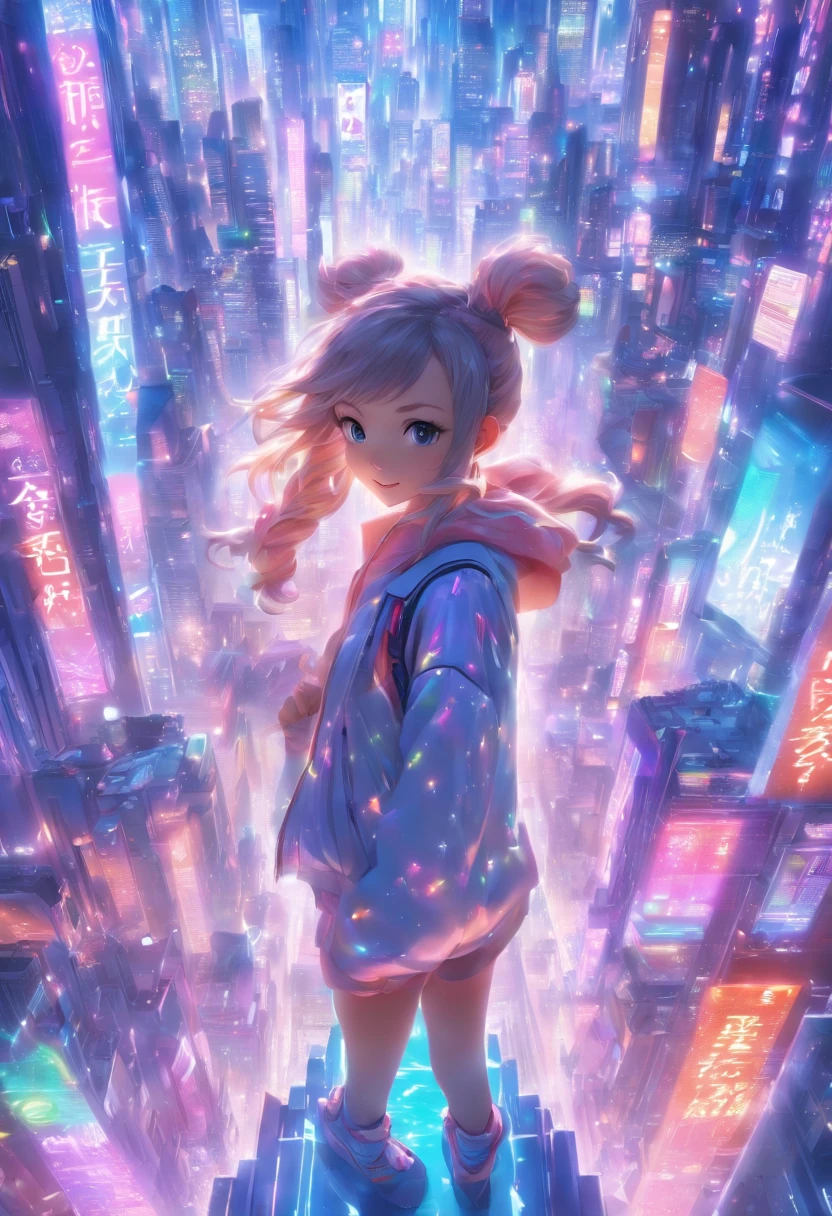 There is one ultra-realistic girl。She has a slender physique、Height is 155 cm。Her hair has a pale pink color and、、Hairstyle is Twintails。Hair is smooth、Blowing in the wind。A spiral horn grows from her head.、Luxurious ornaments complement the corners around it。Her eyes are a beautiful purple color.、Staring at this。Her nose was not very high.、has shiny pink lips。With a smile on your face、teeth showing.。Red ribbon flutters in the wind from the neck.。She wears a cheongsam with a white undertone.、The pattern is green。pure、Loose shoulders。For the lower body, I'm wearing long pink pants that are easy to move in..。A red band is visible from the waist。She is clenching her fists.、There are 5 fingers on each side.。Background in the wilderness forest、High Mountains々And the lake looks far away。It's from the camera's point of view.、shyly smile。