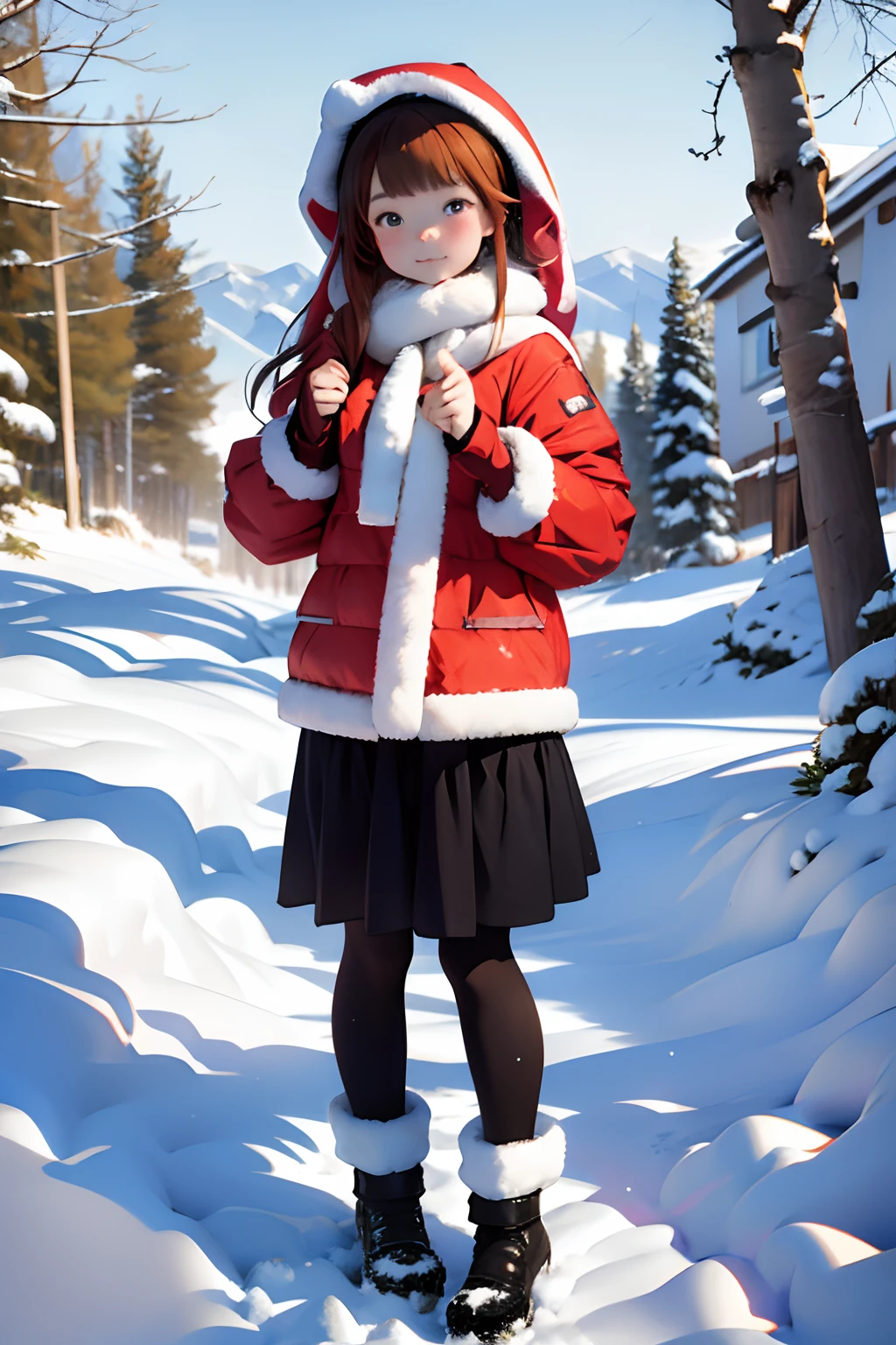 Girl in rabbit cosplay,12year old:1.7,Snow-covered landscape、Quaint、Anime style