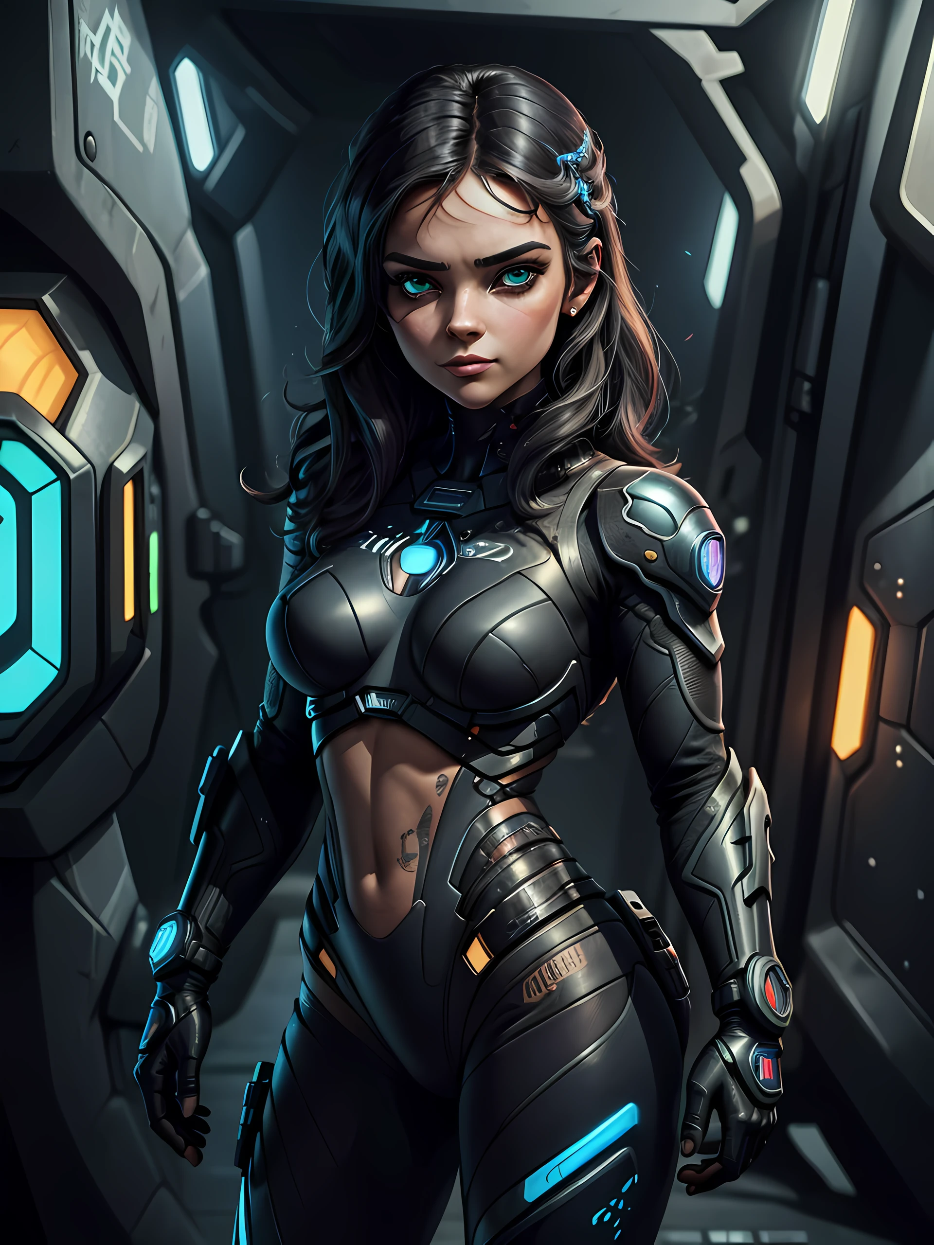 uma mulher linda atraente com cabelos loiros e olhos azuis, usando uma blusa de moletom，inspirada em "Selina Kyle"(altamente detalhado: 1.2), (canon EOS R6 melhor qualidade: 1.2), (8k: 1.0), (emb-rrf-baixo: 1.0), (lots of large black tattoos on open cybernetic head in the middle showing the inside, Rosto detalhado, Hyper detailed eyes and wearing high-tech sunglasses with holographic display 1.2), foco nítido (foto premiada: 1.2), (subsurface scatter: 1.2), (subsurface scatter: 1.2). 1.1) (um belo ciborgue ultra-detalhado: 1.2), ( cabelos hiperdetalhados: 1.2), (corpo maravilhoso: 1.2), (corpo inteiro: 1.2), (Dynamic Stance :1.2), brilho neon, (Detailed cybernetic eyes:1.1), Close-up (hiper-realista:1.2), RPG, estilo cyberpunk 2077, dramatic lighting, (Paisagem urbana futurista altamente detalhada:1.2), (scientific fiction: 1.2). 1.2), fotografia de retrato profissional, por wlop greg rutkowski, jeffrey simpson, alphonse mucha