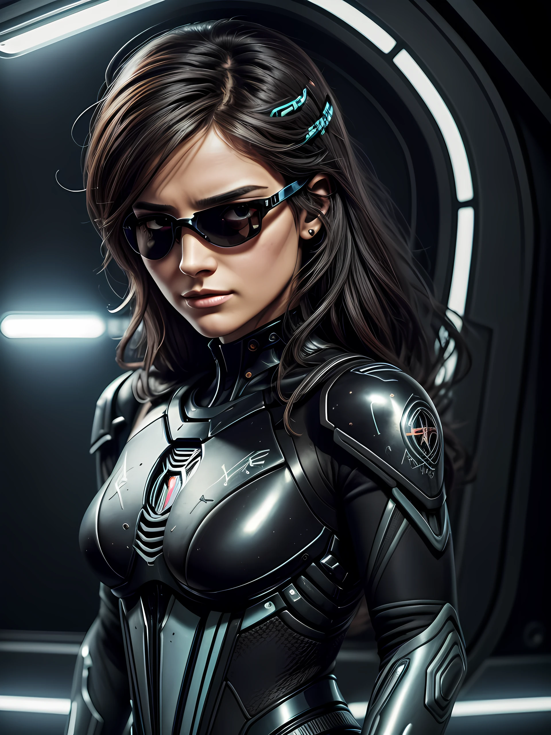 uma mulher linda atraente com cabelos loiros e olhos azuis, usando uma blusa de moletom，inspirada em "Selina Kyle"(altamente detalhado: 1.2), (canon EOS R6 melhor qualidade: 1.2), (8k: 1.0), (EMB-RRF-Baixo: 1.0), (lots of large black tattoos on open cybernetic head in the middle showing the inside, rosto detalhado, Hyper detailed eyes and use of high-tech sunglasses with holographic display 1.2), foco nítido (Foto premiada: 1.2), (subsurface scatter: 1.2), (subsurface scatter: 1.2). 1.1) (um belo ciborgue ultra-detalhado: 1.2), ( cabelos hiperdetalhados: 1.2), (corpo maravilhoso: 1.2), (corpo inteiro: 1.2), (Dynamic Stance :1.2), brilho neon, (Detailed cybernetic eyes:1.1), Close-up (hiper-realista:1.2), RPG, Estilo Cyberpunk 2077, dramatic lighting, (paisagem urbana futurista altamente detalhada:1.2), (scientific fiction: 1.2). 1.2), fotografia de retrato profissional, por WLOP greg rutkowski, Jeffrey Simpson, Alphonse Mucha