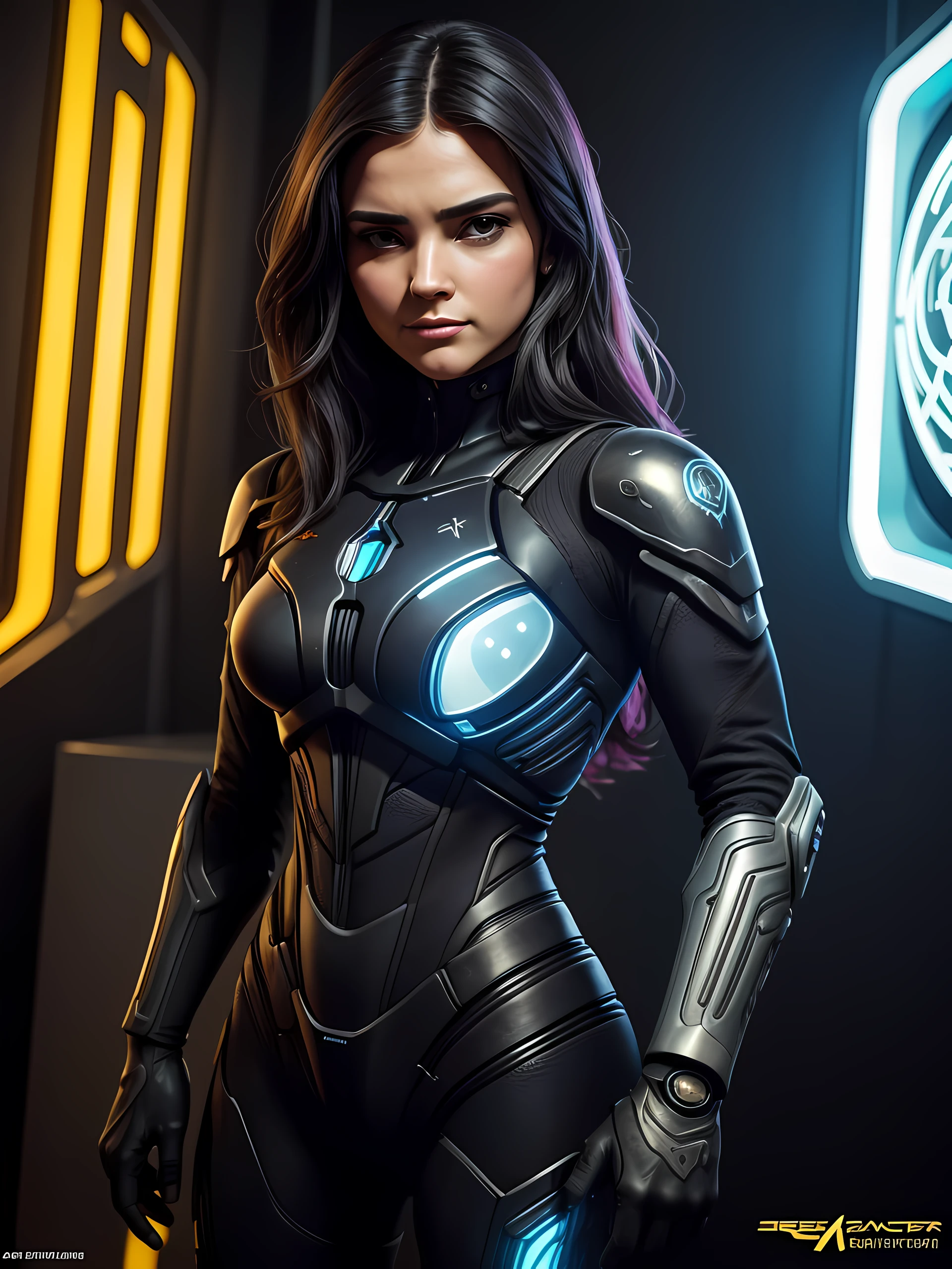 uma mulher linda atraente com cabelos loiros e olhos azuis, usando uma blusa de moletom，inspirada em "Selina Kyle"(altamente detalhado: 1.2), (canon EOS R6 melhor qualidade: 1.2), (8k: 1.0), (EMB-RRF-Baixo: 1.0), (lots of large black tattoos on open cybernetic head in the middle showing the inside, rosto detalhado, Hyper detailed eyes and use of high-tech sunglasses with holographic display 1.2), foco nítido (Foto premiada: 1.2), (subsurface scatter: 1.2), (subsurface scatter: 1.2). 1.1) (um belo ciborgue ultra-detalhado: 1.2), ( cabelos hiperdetalhados: 1.2), (corpo maravilhoso: 1.2), (corpo inteiro: 1.2), (Dynamic Stance :1.2), brilho neon, (Detailed cybernetic eyes:1.1), Close-up (hiper-realista:1.2), RPG, Estilo Cyberpunk 2077, dramatic lighting, (paisagem urbana futurista altamente detalhada:1.2), (scientific fiction: 1.2). 1.2), fotografia de retrato profissional, por WLOP greg rutkowski, Jeffrey Simpson, Alphonse Mucha