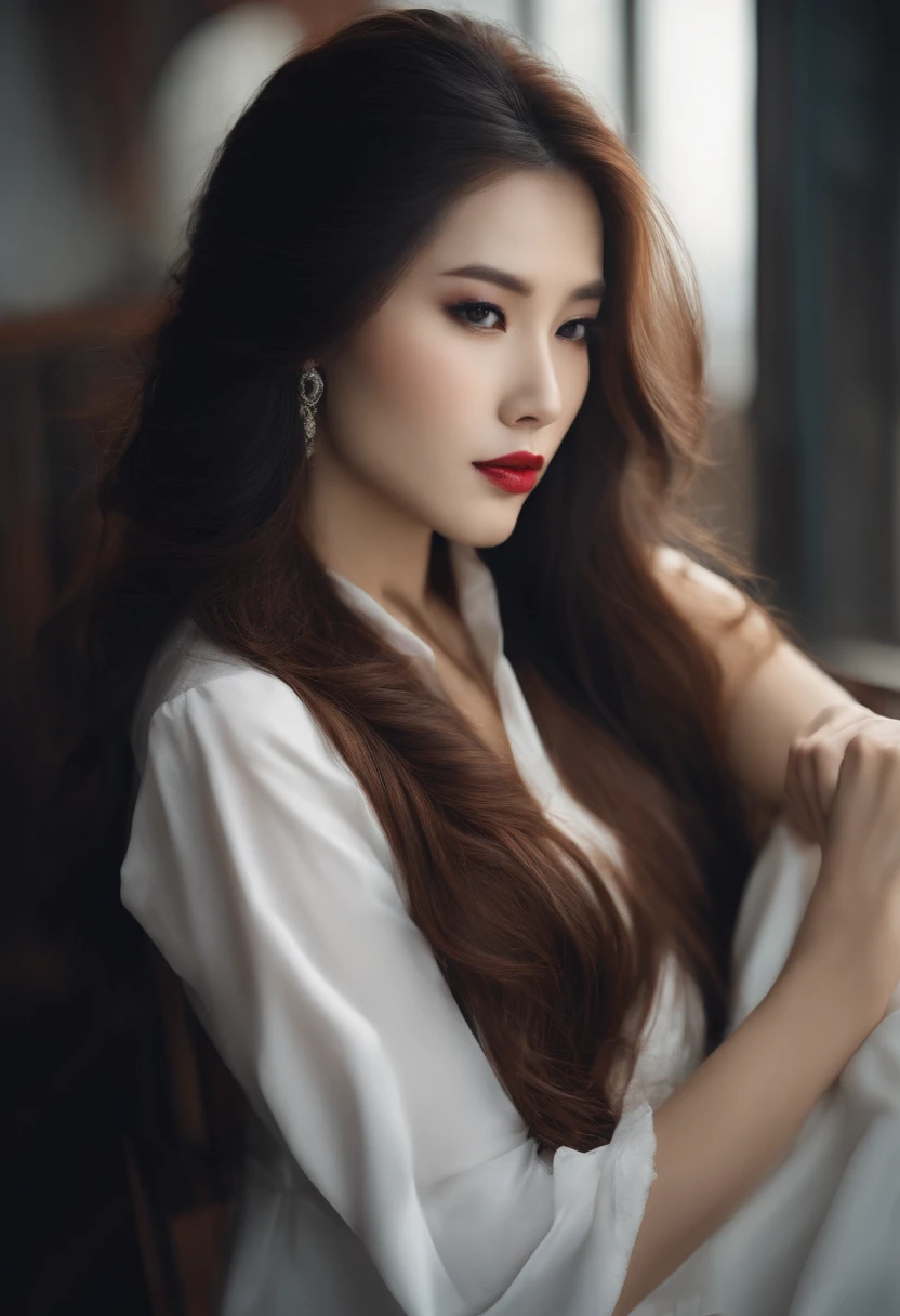 Long hair, white skin, OL, sexy, professional wear, Chinese