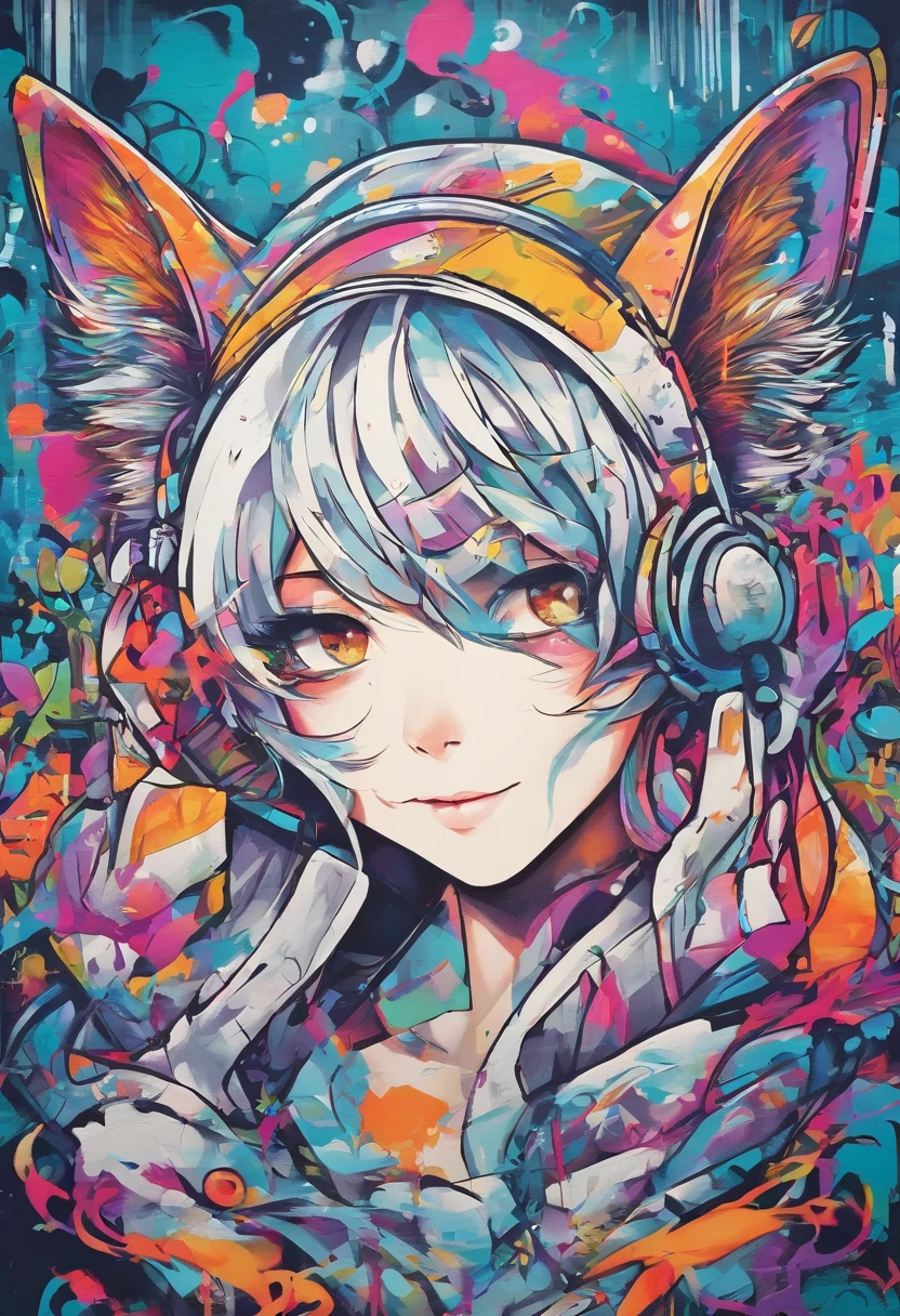 cat ear、Silvery hair、high-level image quality、a smile