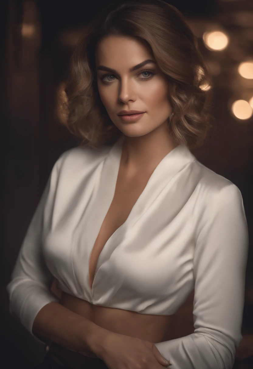 Retrato de uma mulher linda atraente, usando uma blusa de moletom,inspirada em "Selina Kyle", trending on art station, , detailed hyper-realistic rendering, estilo de rua, Pose intimidadora, roupas com moda,