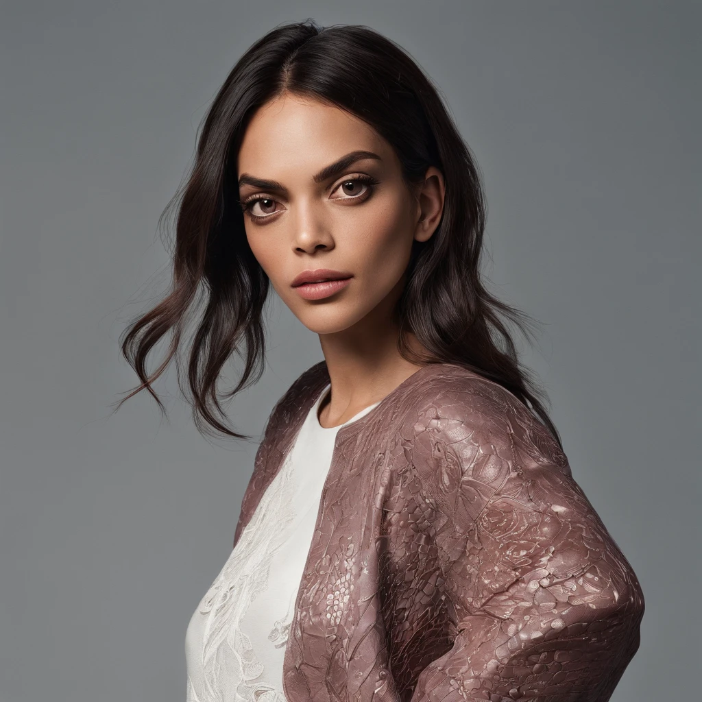 Retrato de uma mulher linda atraente, usando uma blusa de moletom,inspirada em "Rosario Dawson", trending on art station, , detailed hyper-realistic rendering, estilo de rua, Pose intimidadora, roupas com moda,