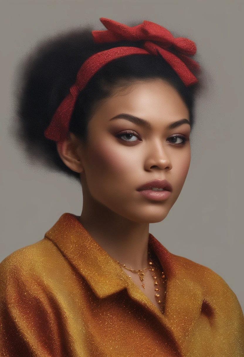 Retrato de uma mulher linda atraente, usando uma blusa de moletom,inspirada em "Selina Kyle", trending on art station, , detailed hyper-realistic rendering, estilo de rua, Pose intimidadora, roupas com moda, Dot painting technique, sombras pontilhadas, detalhes intrincados, Pequenos pontos, Efeitos de textura, gradientes sutis