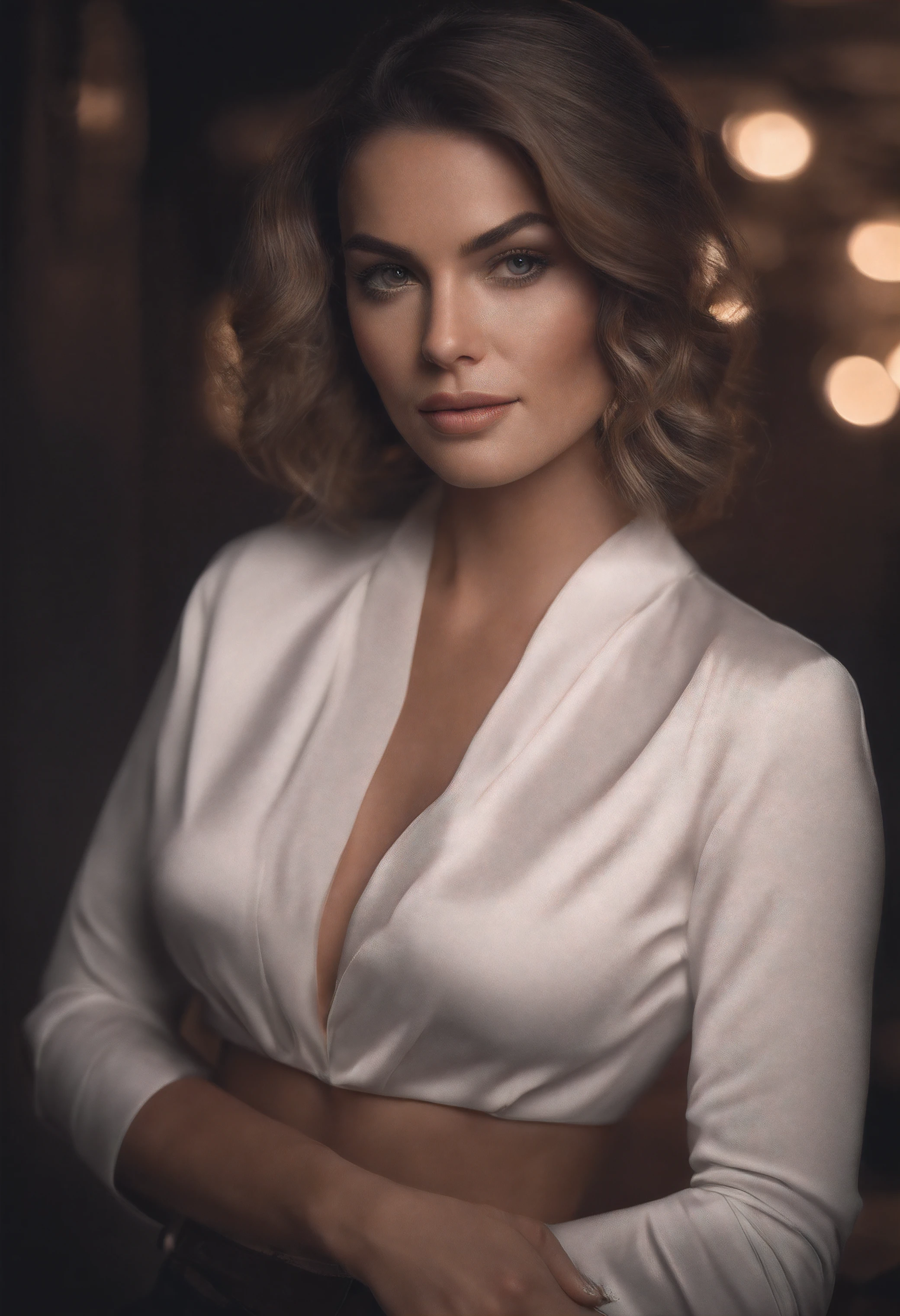 Retrato de uma mulher linda atraente, usando uma blusa de moletom,inspirada em "Selina Kyle", trending on art station, , detailed hyper-realistic rendering, estilo de rua, Pose intimidadora, roupas com moda,
