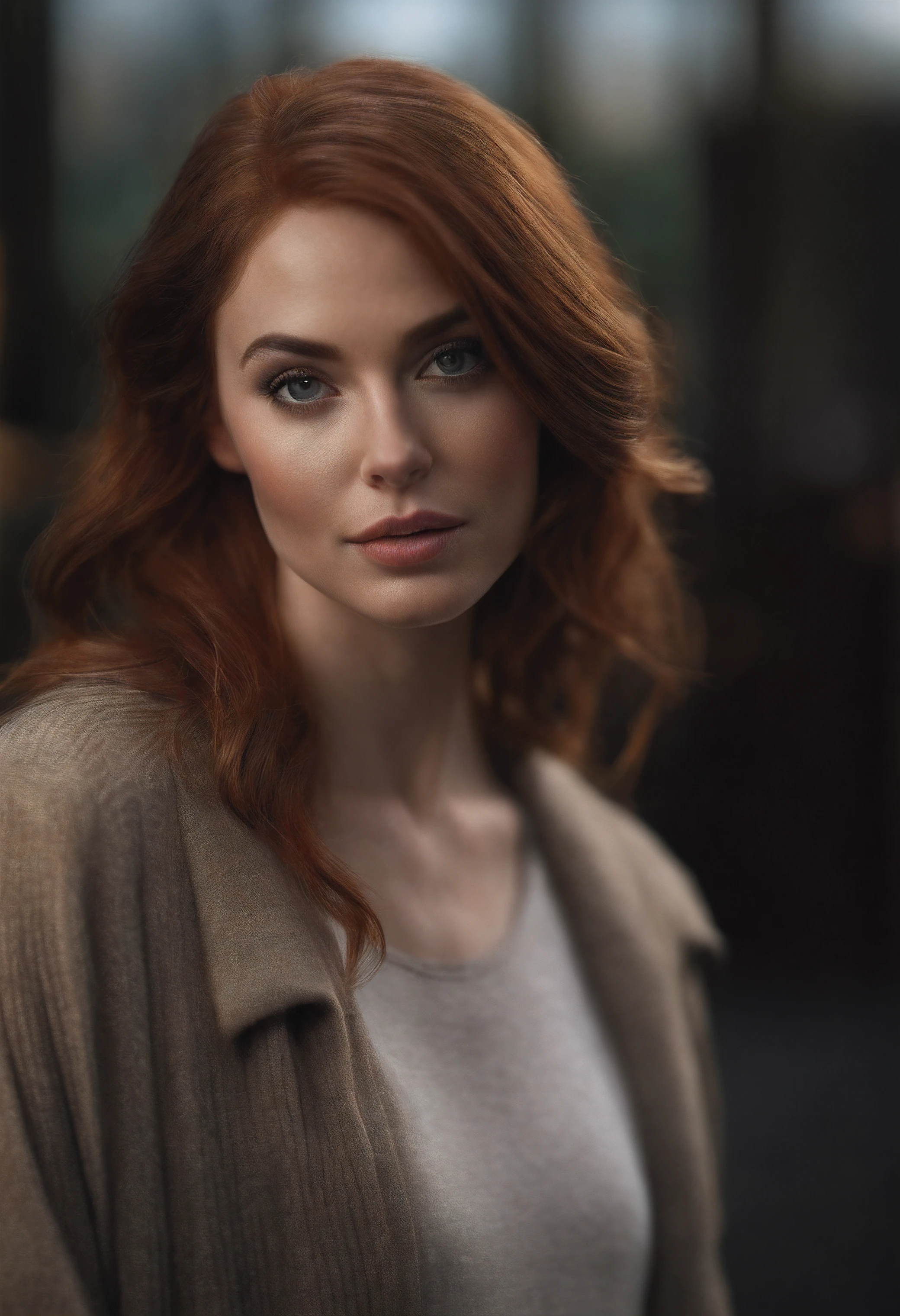 Retrato de uma mulher linda atraente, usando uma blusa de moletom,inspirada em "Karen Gillan", trending on art station, , detailed hyper-realistic rendering, estilo de rua, Pose intimidadora, roupas com moda,