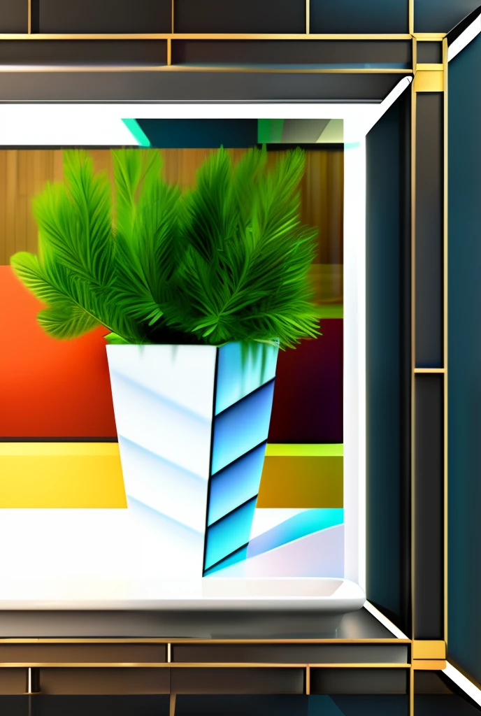 Photorealistic, [best quality], ceramic vase based on Vam Gogh paints, minimalist furniture in a fancy art gallery, 3D render, black wall,