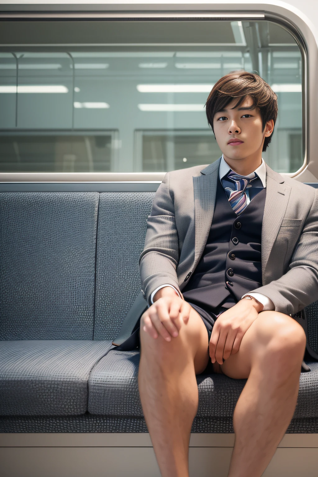 top-quality、masterpiece、超A high resolution、(realisitic:1.4)、详细的脸、独奏、1human male、Dark hair、glistning skin、dense skin、(asian human)、architectural、(absurderes、hight resolution、ultra-detailliert)、、1 male、Adults、(20-year-old man)、a handsome、tall muscular man、broad shoulder、extra very short hair、angular jaws、thick neck、thick eyebrow、extra very short hair、A dark-haired、fine eyes and detailed face、 Highly detailed CG Unity 8K wallpapers、intricate-detail、(Style Swirl Magic:0.7)、looking at the spectator、独奏、(full body Esbian:0.6)、细致背景、A detailed face、dynamicposes、、Urban background、dynamic compositions、 big muscle、、((((Crotch bulge))))、a handsome、 ((masutepiece:1.4, Best Quality)), ((masutepiece, Best Quality)), (photographrealistic:1.4)、(((Wearing a suit)))、Sitting on the train、Face-to-face angle,(Angle from below),Sitting in a train seat,Sitting at the front,Zoom camera in the crotch,Feet are on the floor of the train,full body Esbian,Looking down and sleepy,Watching the viewer only」、Beautiful dream landscape、((Maybe for me))、((japanese male))、from back view、posterior view、buttock、Big butt、