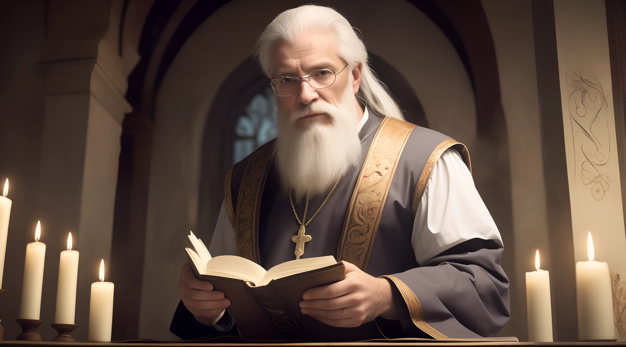 homem com barba branca e barba branca lendo um livro, picture of a male cleric, dressed like a cleric, cleric, estudioso renascentista vestido, Directed by: Vladimir Borovikovsky, longos cabelos brancos e barba branca, longos cabelos brancos e barba, Alexey Egorov, barba branca, barba branca completa, longa barba branca