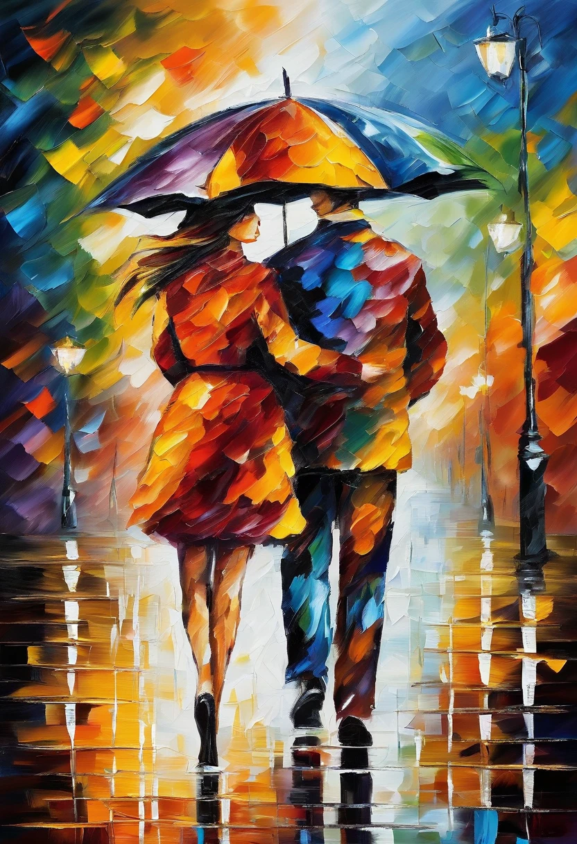 painting of a couple walking in the rain with an umbrella, afremov, romantic painting, afremov leonid, inspired by Leonid Afremov, style of leonid afremov”, style of leonid afremov, by Leonid Afremov, covered in oil painting, leonid afremov and tim white, painted with a palette knife. back, back socket