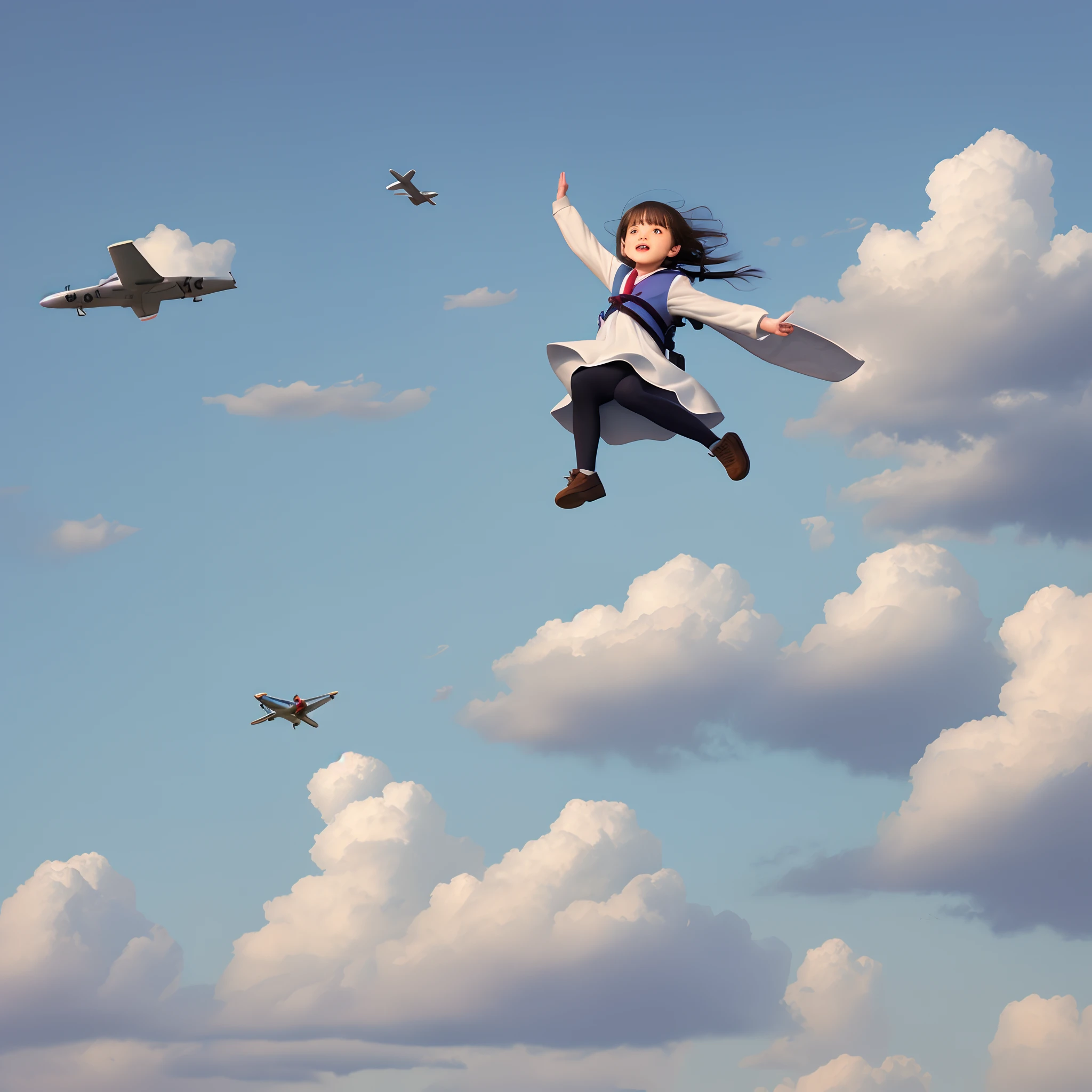 A beautiful girl JK flying in the sky