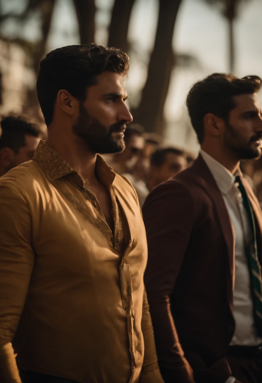 homens de terno em uma corrida onde cai dinheiro do ceu