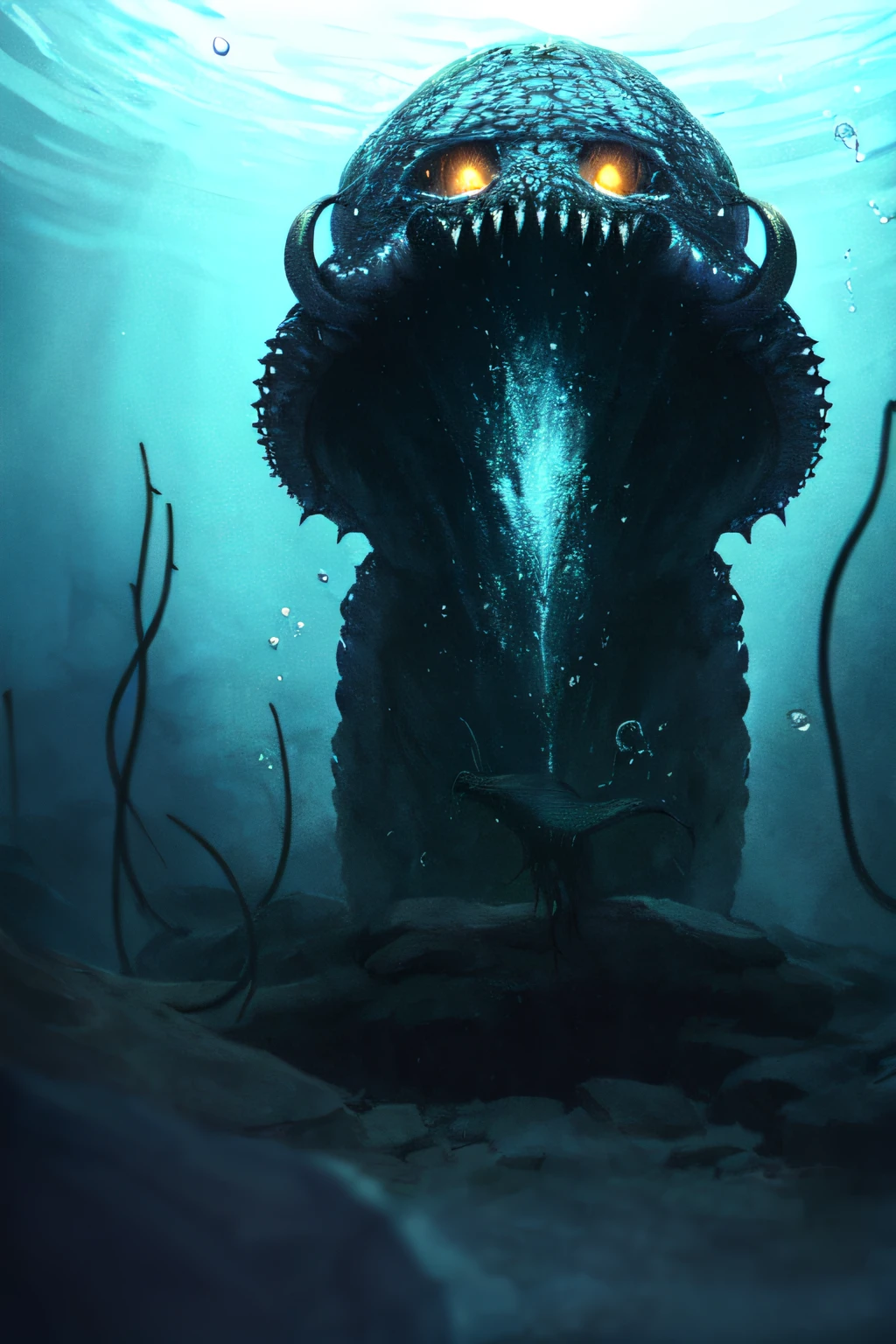 Cthulhu,Monster,tentaculata,A polluted underwater world,Gloomy picture,Nuclear contamination,Face monsters