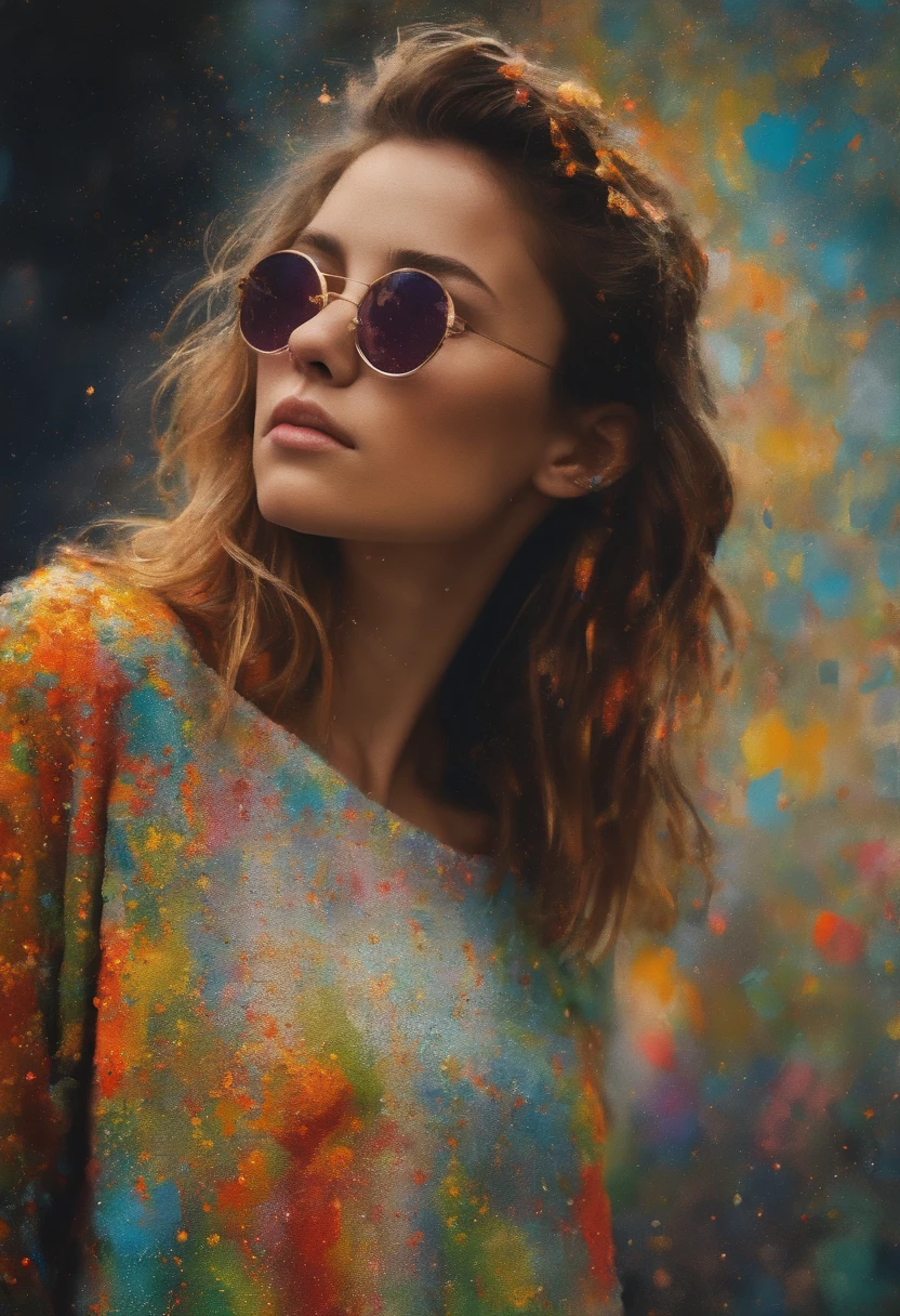 Retrato de una mujer hermosa y atractiva, usar una sudadera，inspirado por "Neutro shorty", Tendencias en Art Station, , Renderizado hiperrealista detallado, Estilo callejero, Pose intimidadora, Ropa de moda, Dot painting technique, sombras pontilhadas, Detalles intrincados, Small points, Efectos de textura, Degradados sutiles