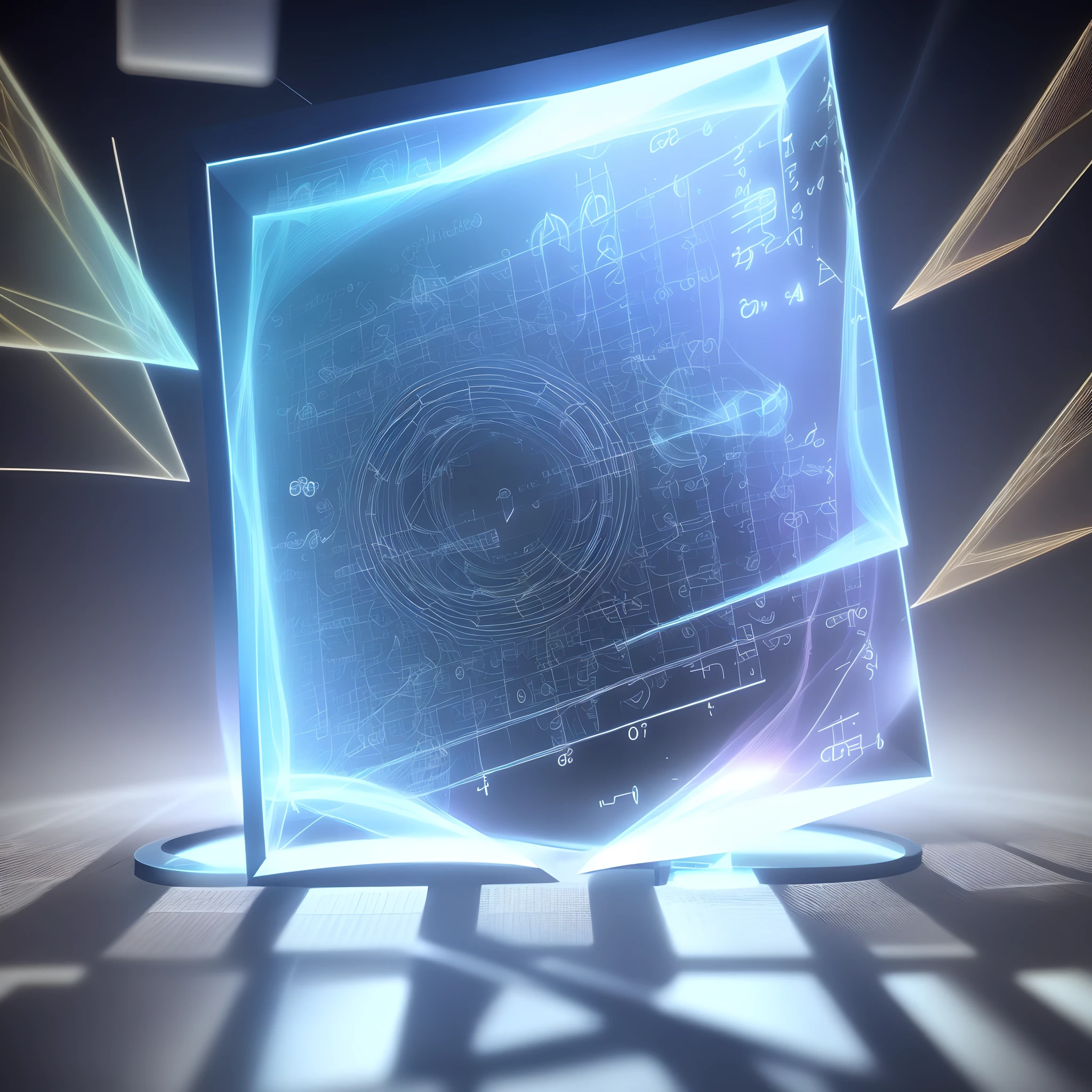 Futuristic hologram frame with mathematical shapes