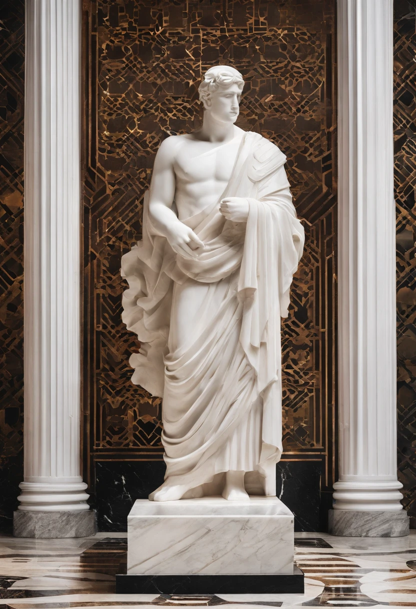 Photo of a white marble statue with its face turned away of a Roman man