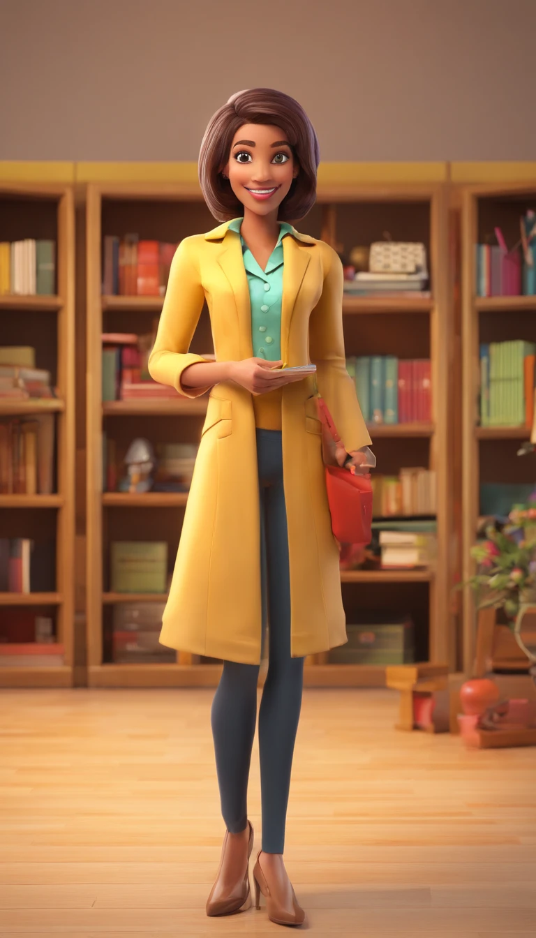 {
"prompt": "Generate an image of a charismatic, young-looking teacher in her early 30s. She stands confidently, welcoming young viewers to her YouTube channel where she imparts first-grade lessons with enthusiasm. The setting is a bright and cheerful classroom filled with colorful educational materials. Her attire is both professional and approachable, embodying the role of a friendly educator. Her friendly smile and engaging demeanor create a warm and inviting atmosphere, ensuring a positive learning experience for children."
}