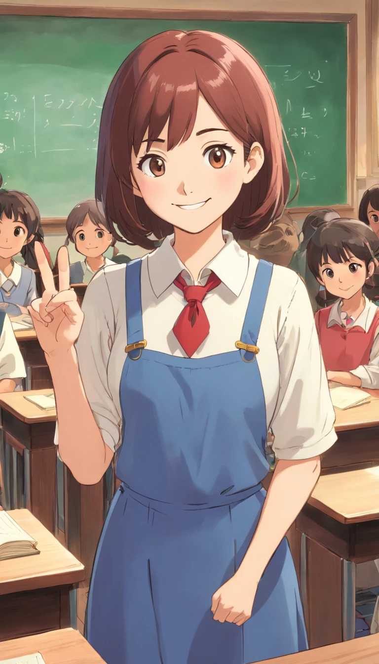 {
"prompt": "Generate an image of a charismatic, young-looking teacher in her early 30s. She stands confidently, welcoming young viewers to her YouTube channel where she imparts first-grade lessons with enthusiasm. The setting is a bright and cheerful classroom filled with colorful educational materials. Her attire is both professional and approachable, embodying the role of a friendly educator. Her friendly smile and engaging demeanor create a warm and inviting atmosphere, ensuring a positive learning experience for children."
}