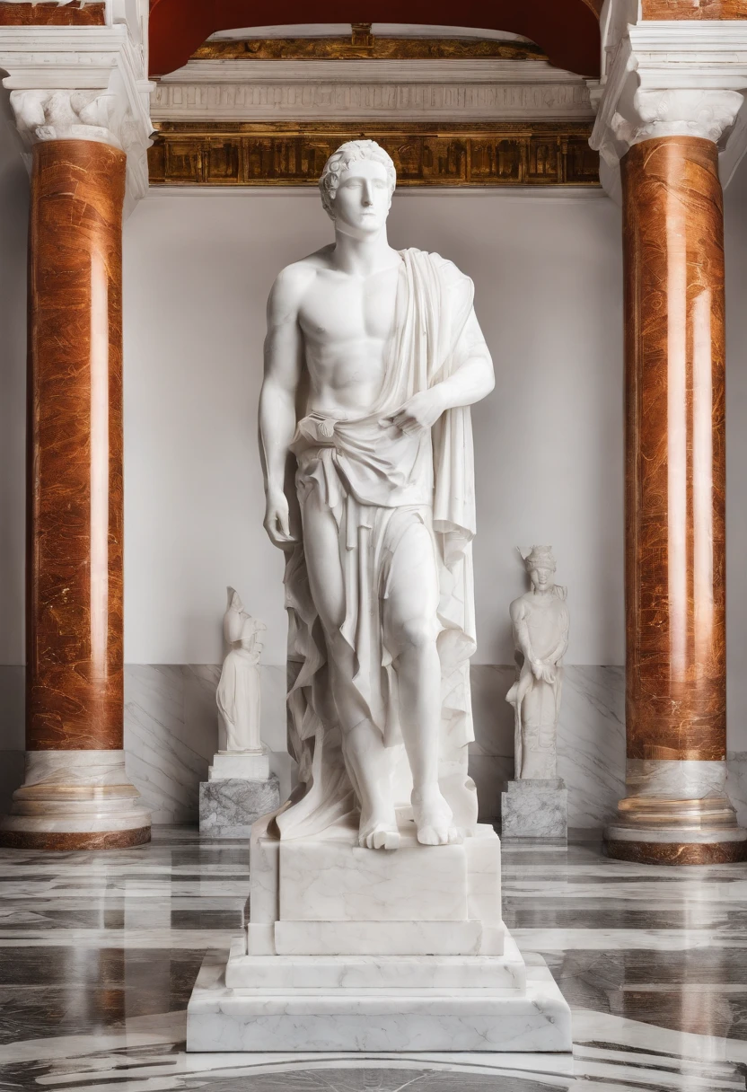 Photo of a white marble statue with the face turned away from a Roman man