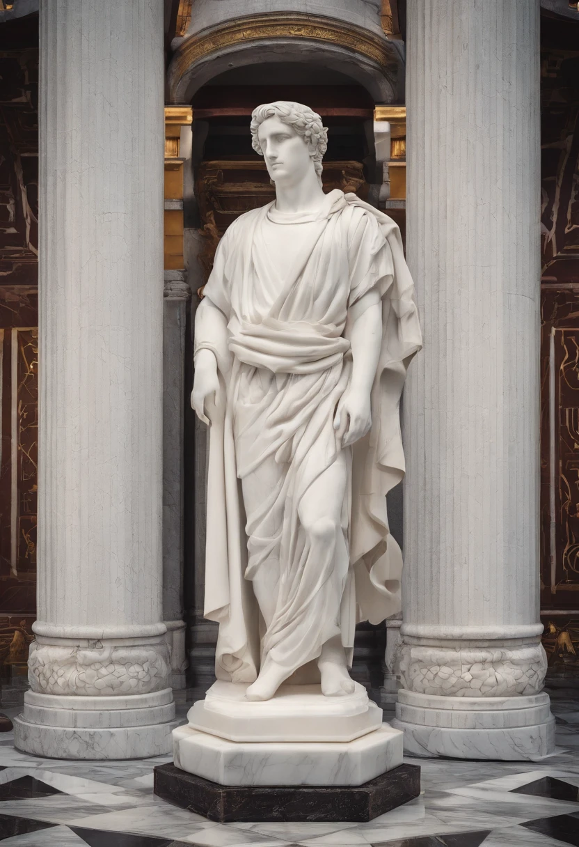 Photo of a white marble statue with the face turned away from a Roman man
