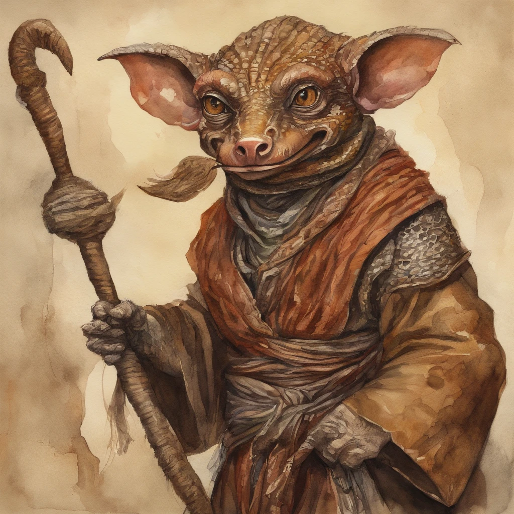 Kobold, wearing Kenpogi, fighting robe, dark brown and brown in color, masterpiece, best quality