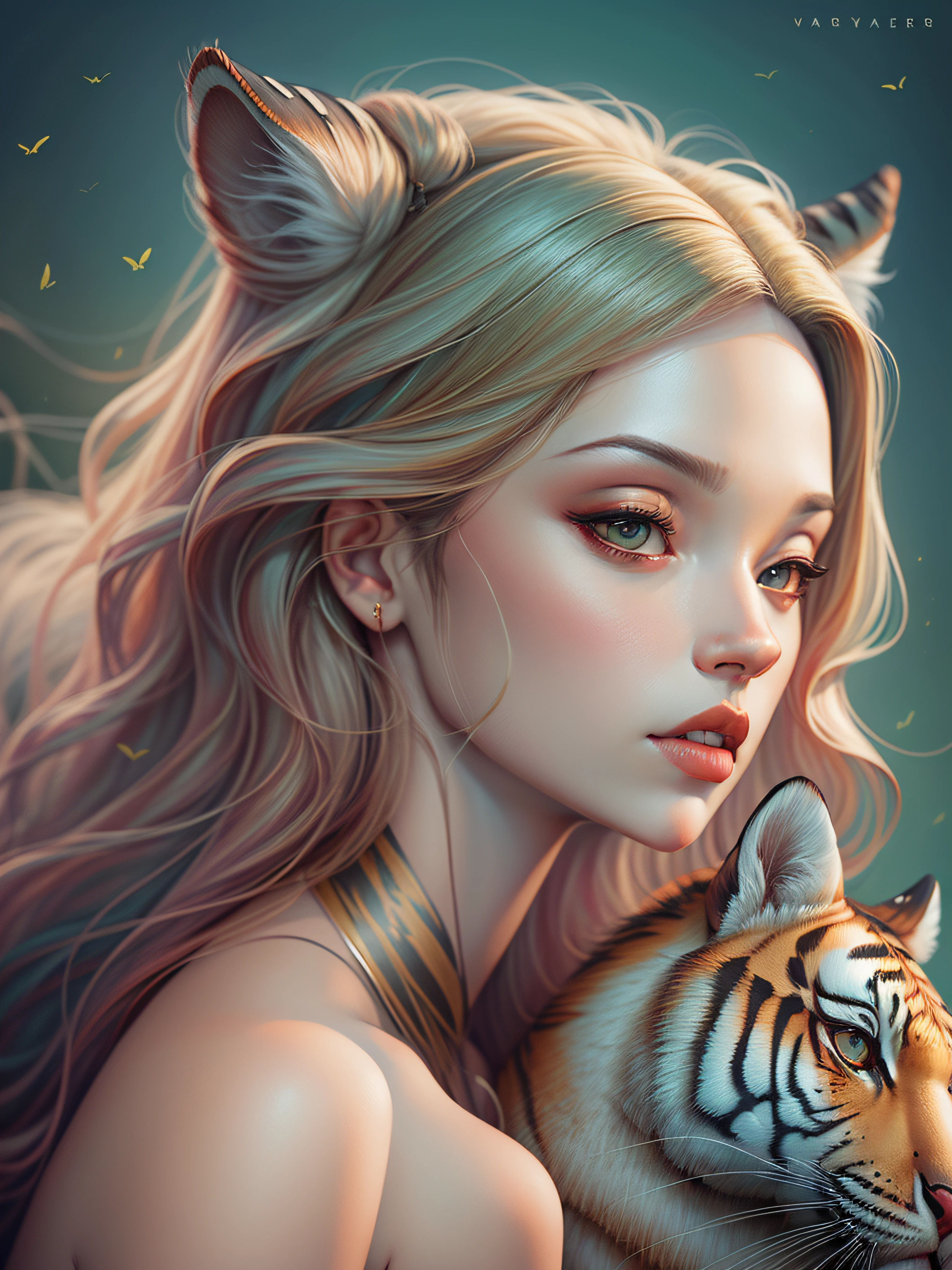 painting of a woman with a tiger on her head, stunning digital illustration, beautiful digital illustration, exquisite digital illustration, in style of digital illustration, beautiful digital artwork, beautiful gorgeous digital art, gorgeous digital art, stunning digital painting, gorgeous digital painting, in style of digital painting, beautiful digital art, beautiful digital painting, digital fantasy portrait, lois van rossdraws