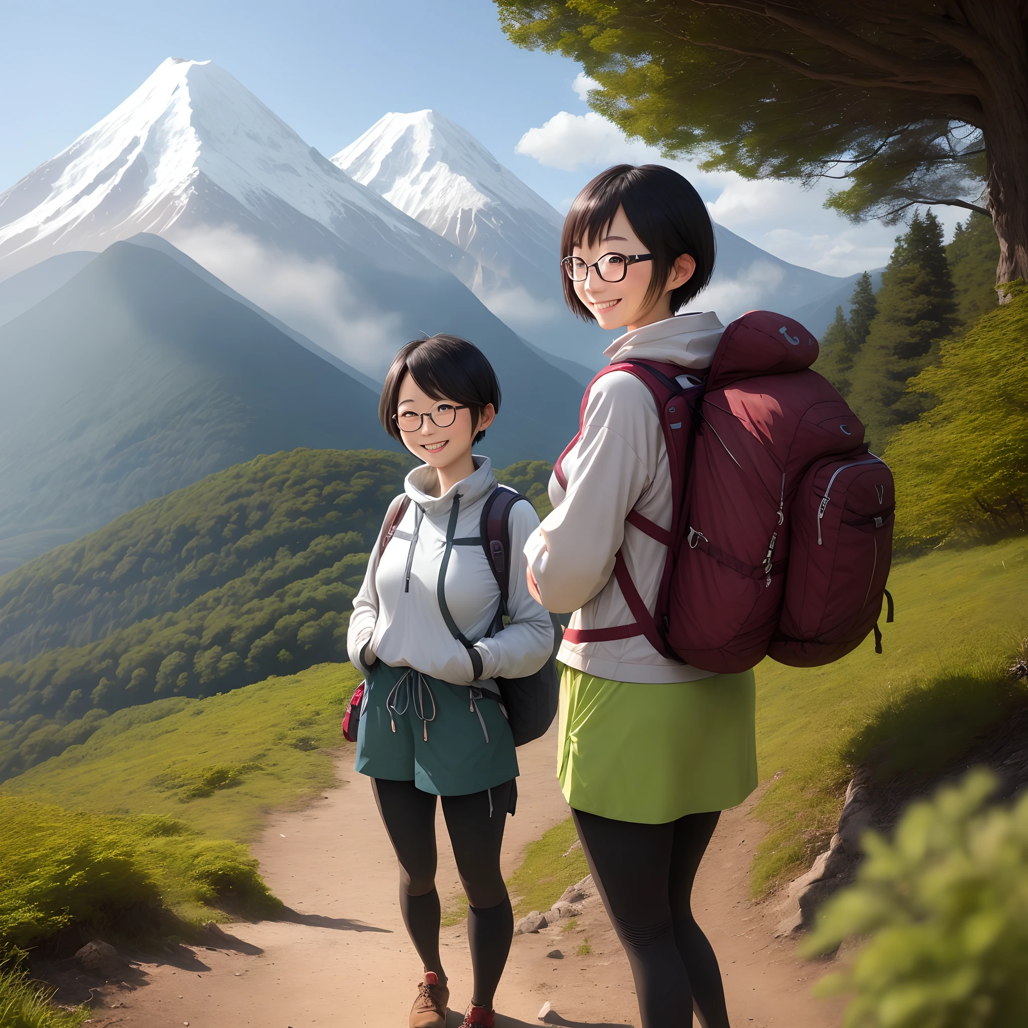 girl with hiking clothes a smile Japanese
Have stock with alpine backs
short hair eye glass