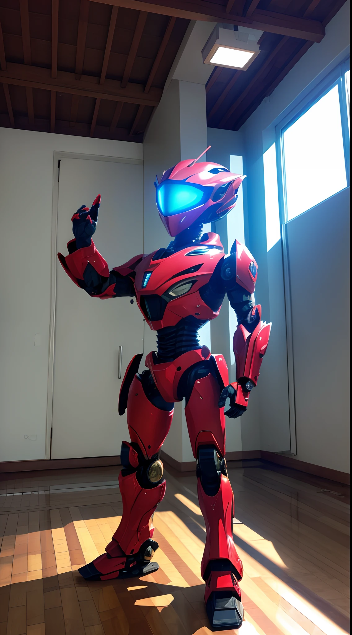 (Stand and pose with your whole body:1.5), Full body image of alien robot with red eyes and bird head, (extremamente detalhado CG unidade 16K papel de parede:1.1), (colorido:1.2), Dynamic angle, (Denoising strength: 1.45), side-lighting, textura realista, luz brilhante, UHD, Premiado