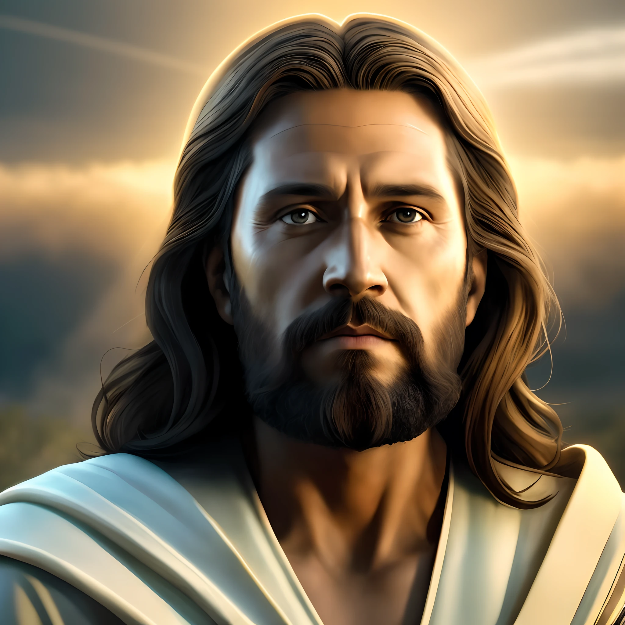 jesus is looking at the camera with a very long beard, portrait of jesus christ, jesus christ, jesus face, jesus, jesus of nazareth, greg olsen, the lord and savior, the face of god, jesus christ in mass effect, tron legacy jesus christ, god looking at me, young almighty god, dressed like jesus christ, tron legacy jesus, black jesus